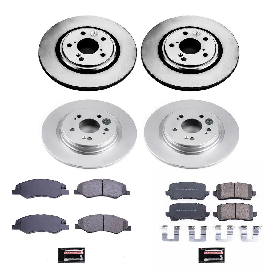 Power Stop Z17 CRK7923 Front and Rear Coated Rotor Kit-Coated Brake Rotors & Ceramic Brake Pads For Honda Odyssey 2018-2020 [Model Specific]