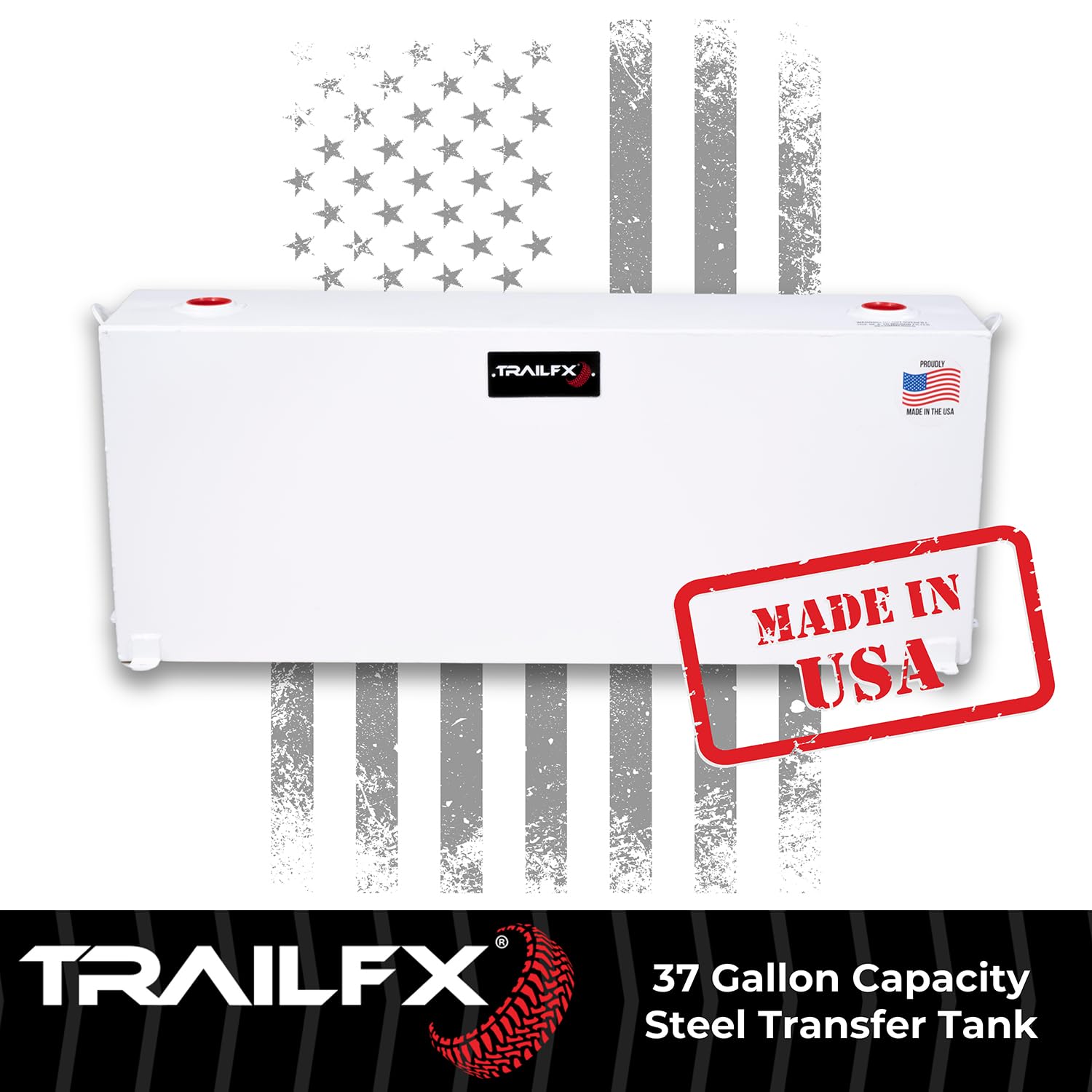 Liquid Transfer Tank TrailFX 21040SW 37 Gallon Capacity Rectangular Vertical Steel Tank Gloss White Powder Coat Vented Lockable Cap For Diesel and Non-Flammable Liquids