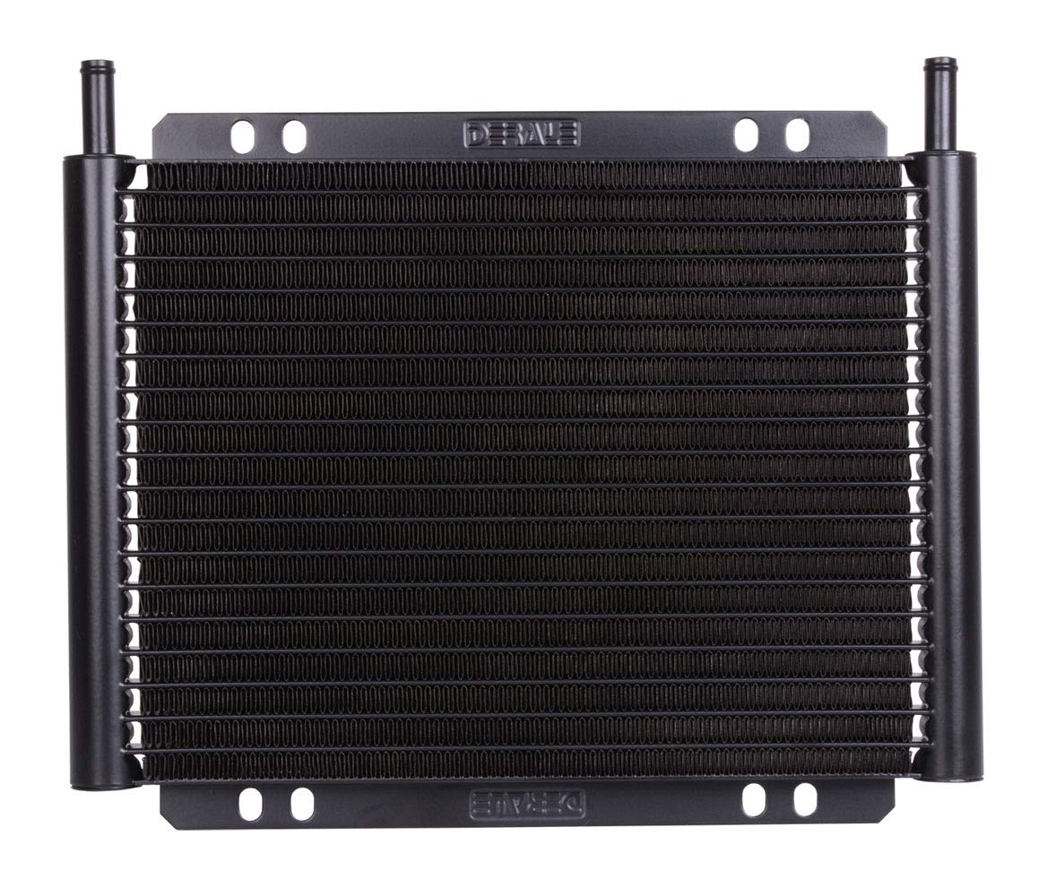 Fluid Cooler Derale, 11 x 9.25 x 0.875 in, Plate and Fin Type, 11/32 in Hose Barb Inlet/Outlet, Aluminum, Black Powder Coat, Automatic Transmission, Each
