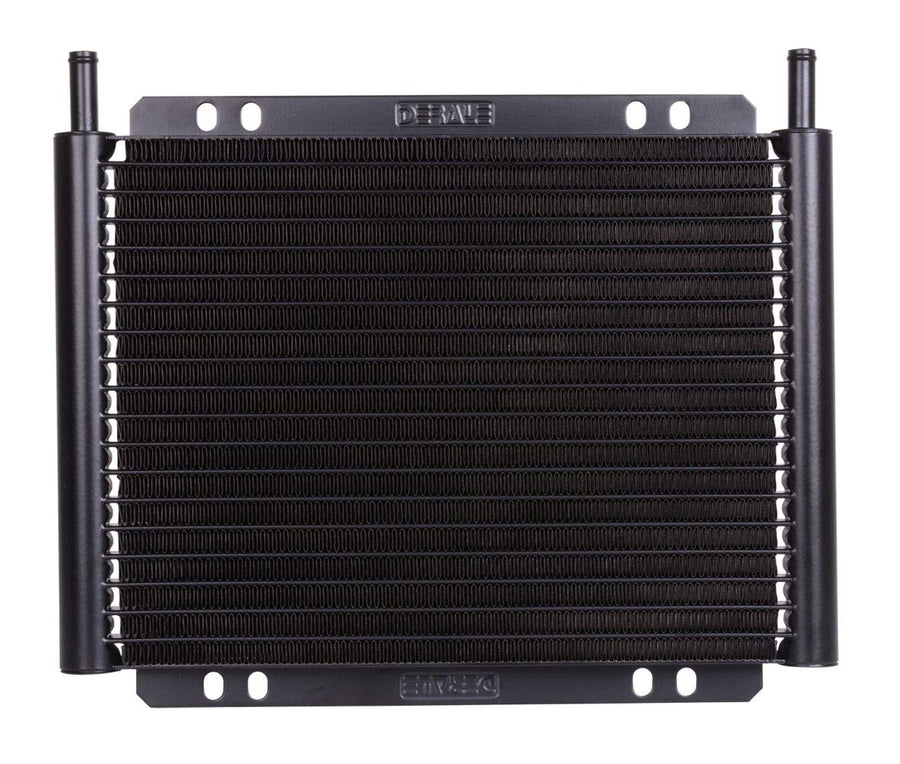 Fluid Cooler Derale, 11 x 9.25 x 0.875 in, Plate and Fin Type, 11/32 in Hose Barb Inlet/Outlet, Aluminum, Black Powder Coat, Automatic Transmission, Each