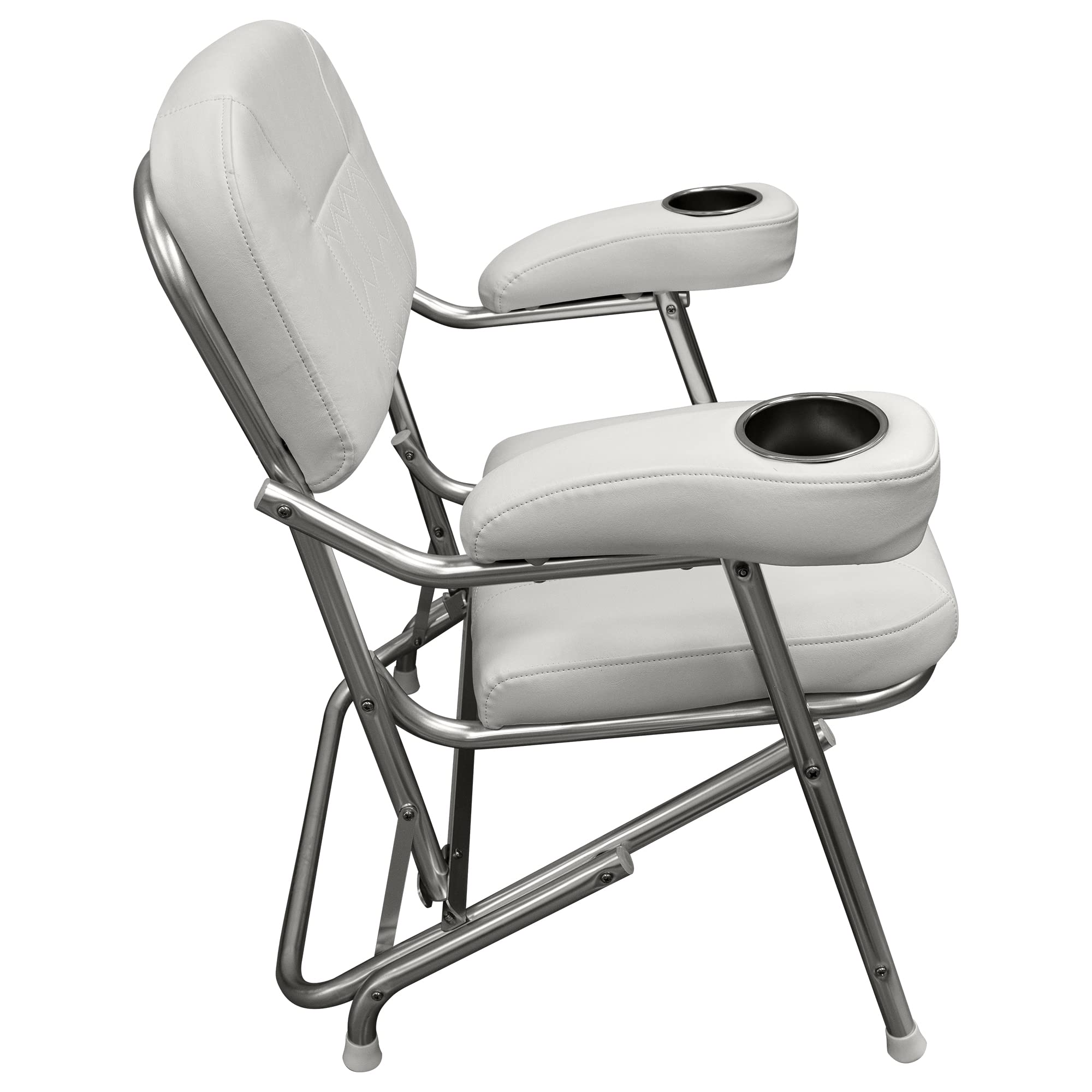 Offshore Series Wise 3367-784 Deluxe Folding Deck Chair with Stainless Steel Cup Holders, Brite White