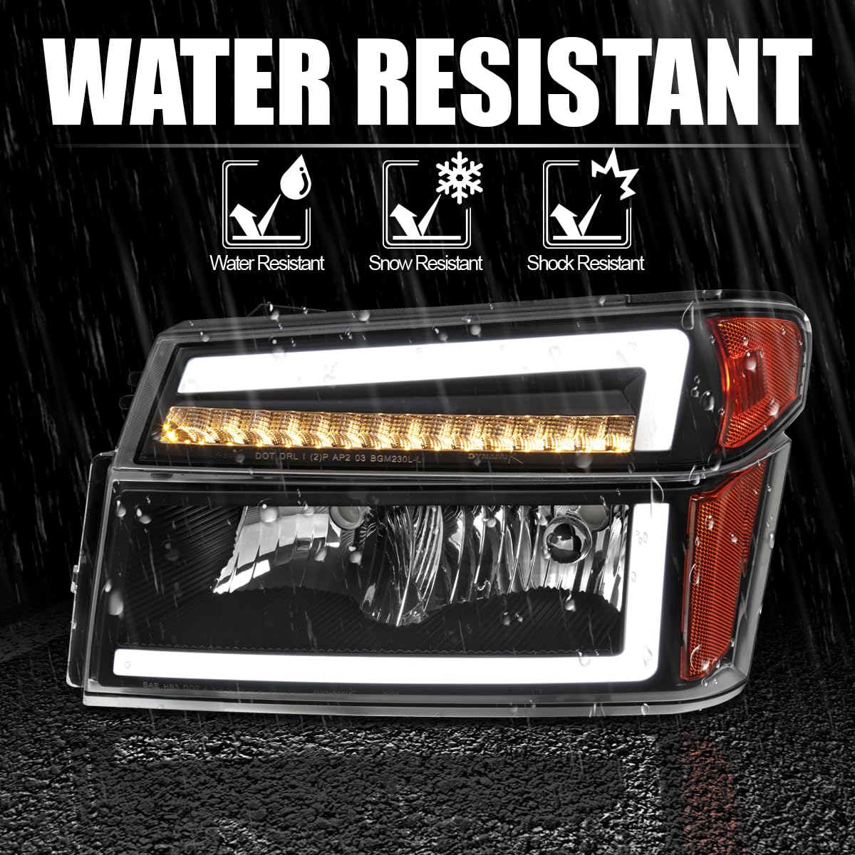 Black Headlights + Corner Lights w/LED Tube SPEC-D TUNING Compatible with 2004-2012 Chevy Colorado, GMC Canyon Left+Right Head Lamp Assembly