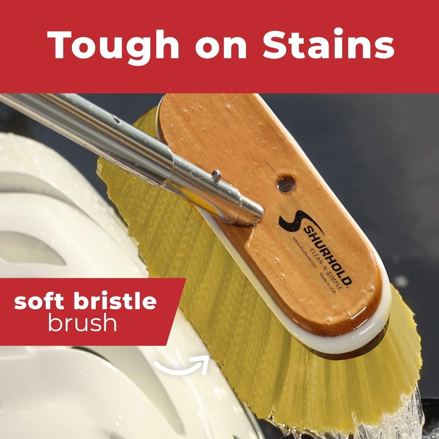 10 Inch Shurhold 980 Soft Bristle Brush, Deck Brush with Yellow Polystyrene Bristles