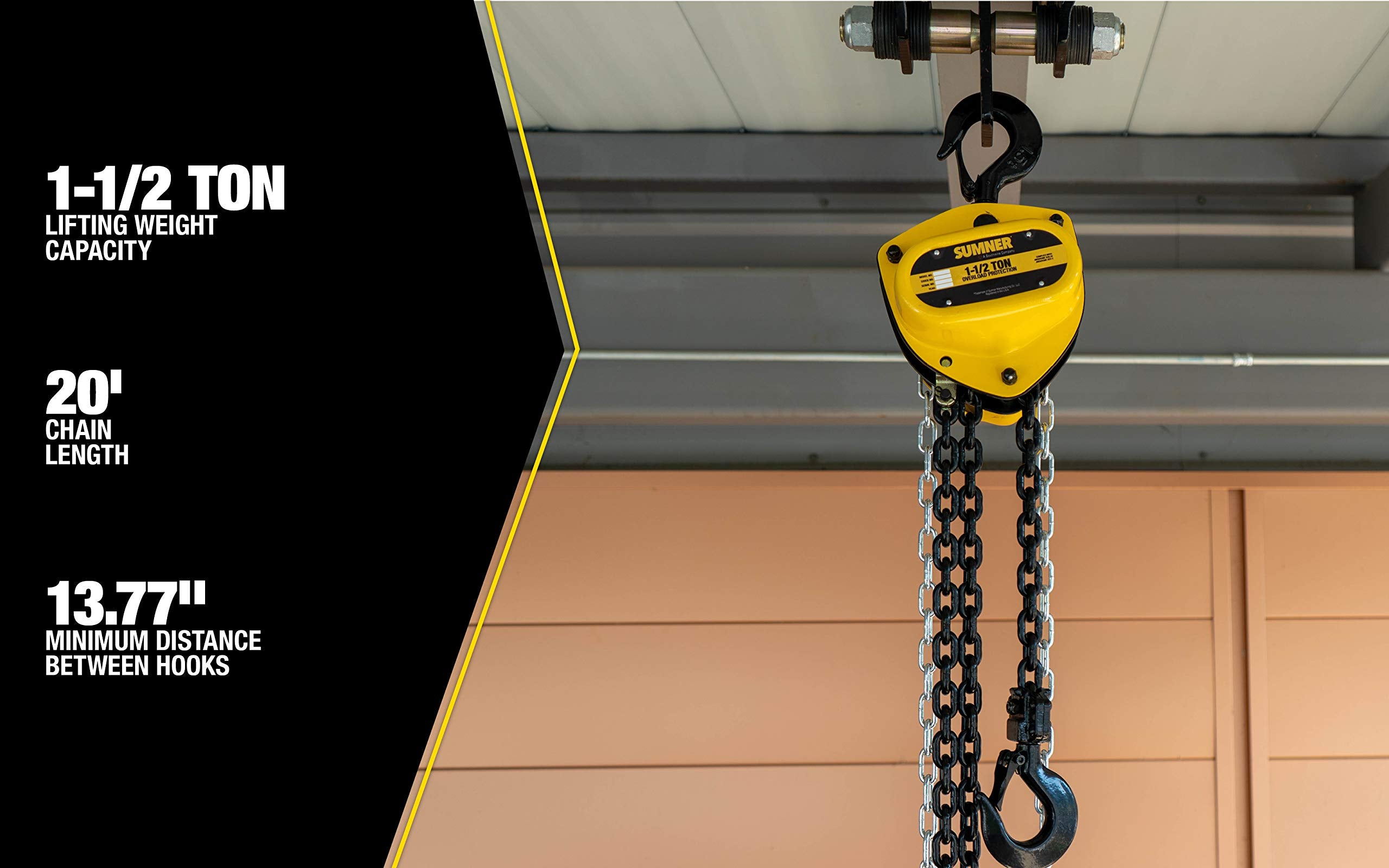 SUMNER Southwire 1-1/2 Ton Chain Hoist with 20 ft. Chain Fall and Overload Protection