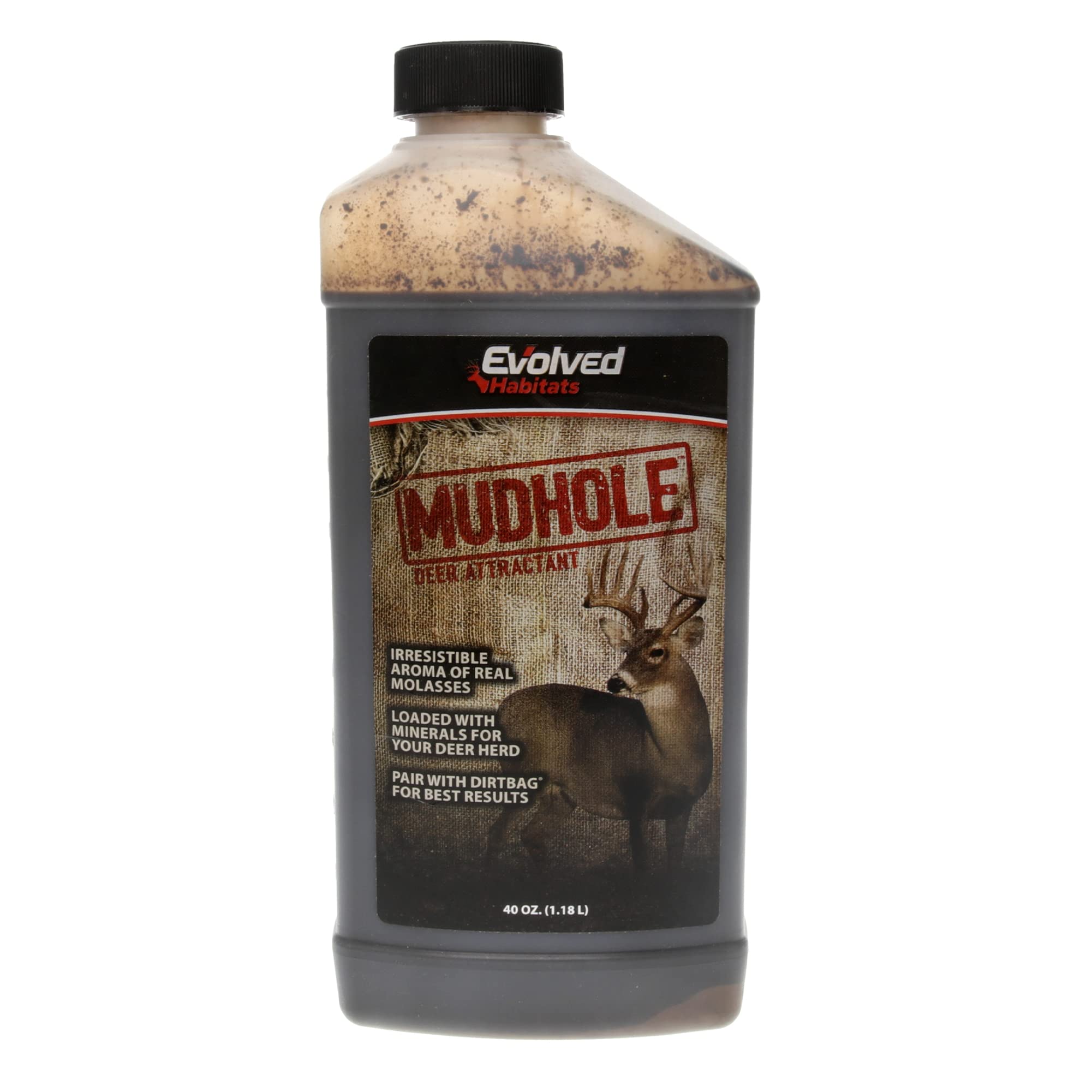 Mudhole Evolved Habitats Molasses Enriched Liquid Deer Mineral Attractant - Powerful Ready-to-Use Year-Round Beneficial Food Supplement for Deer - 40 Oz Brown