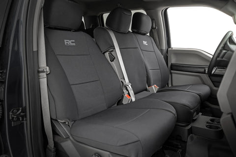 Rough Country Neoprene Seat Covers for F-150 (2015-25)/F-150 Lightning (2022-24)/Super Duty (2017-25) w/Bench Seats - UV Resistant & Waterproof, Foam Padded, Front & Rear Set