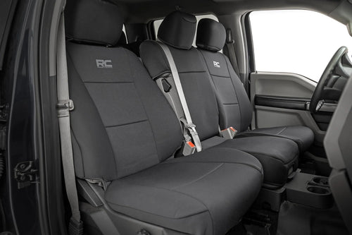 Rough Country Neoprene Seat Covers for F-150 (2015-25)/F-150 Lightning (2022-24)/Super Duty (2017-25) w/Bench Seats - UV Resistant & Waterproof, Foam Padded, Front & Rear Set