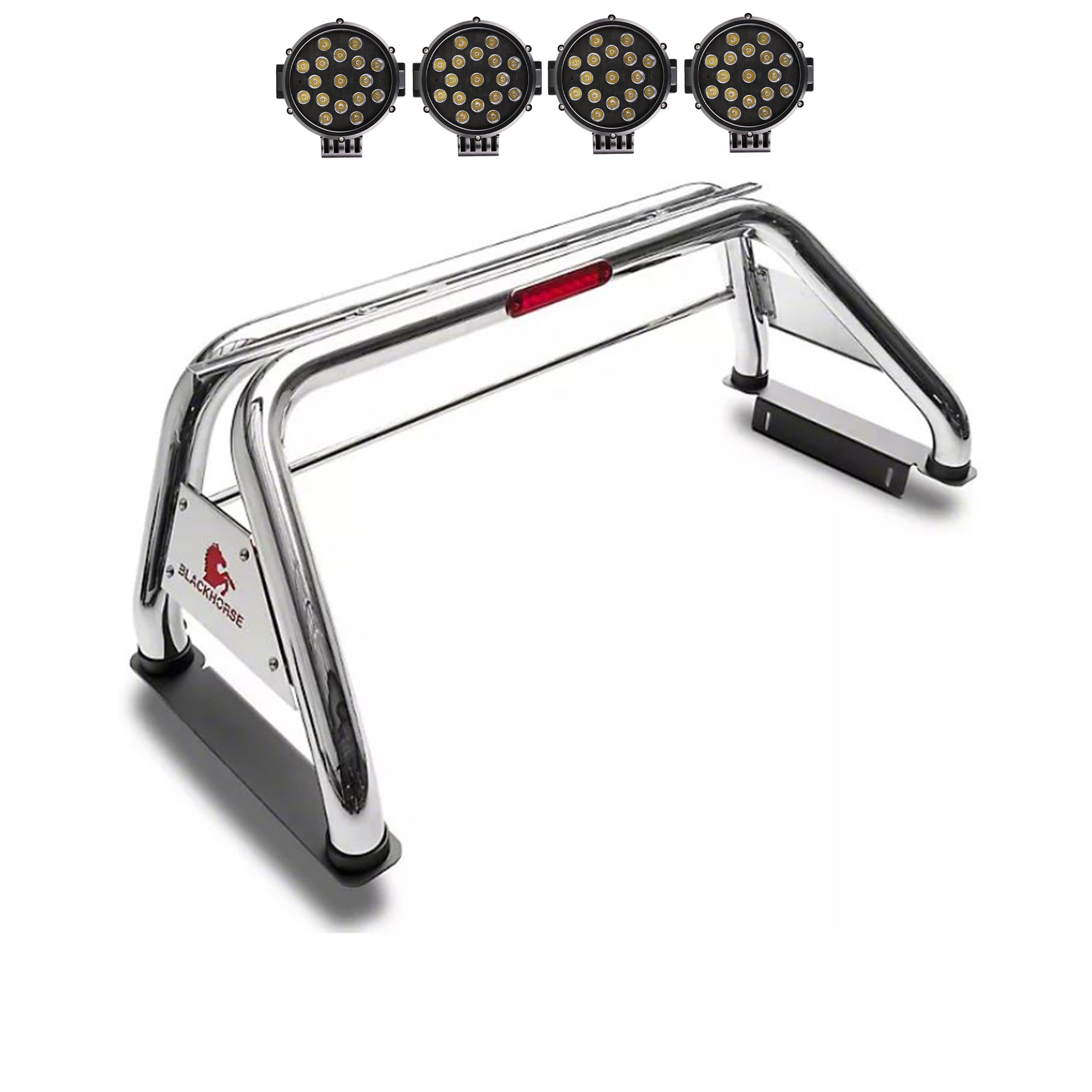 Classic Black Horse Roll Bar incl. Pair of 7.0" Dia. LED Lights w/Black Trim Rings Stainless Steel Compatible with 19-24 Ram 1500 Excludes Classic models-RB002SS-PLB