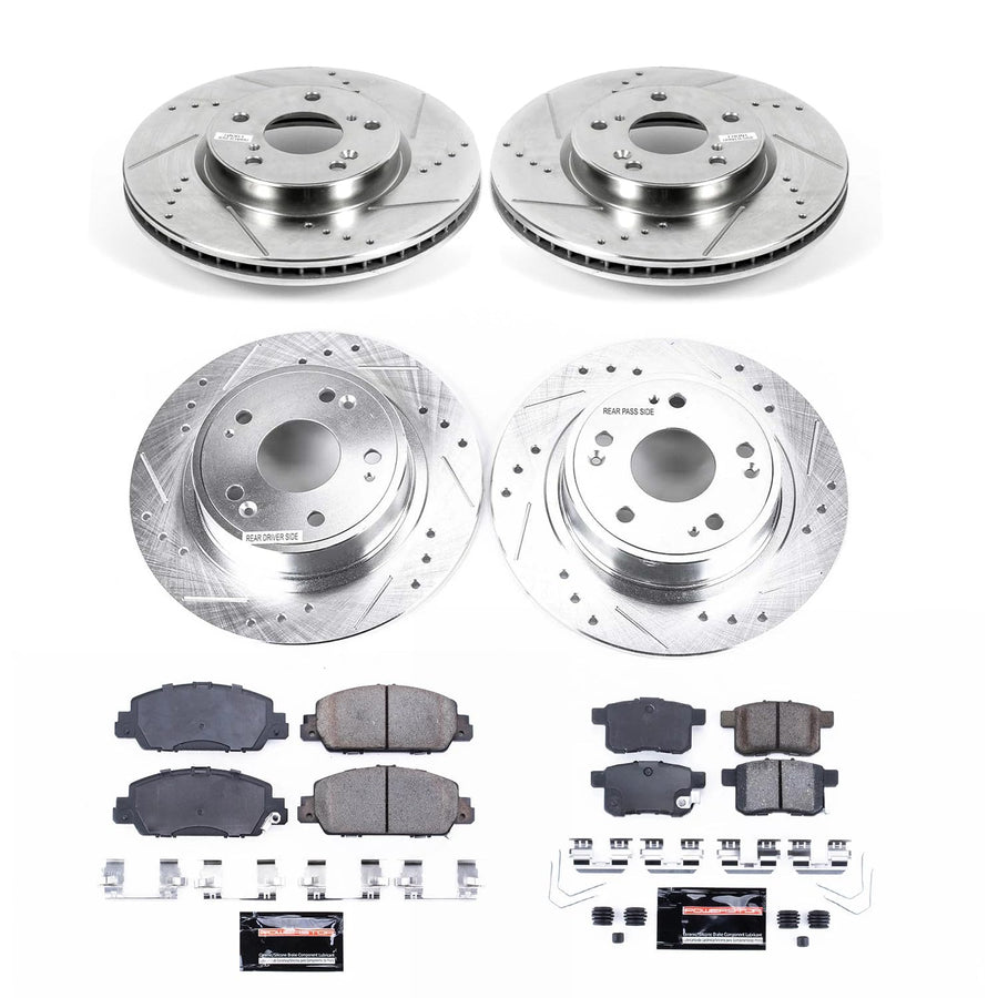Power Stop K6516 Z23 Carbon Fiber Brake Pads Front and Rear with Drilled and Slotted Brake Rotors Brake Kit For Honda Accord [Application Specific]