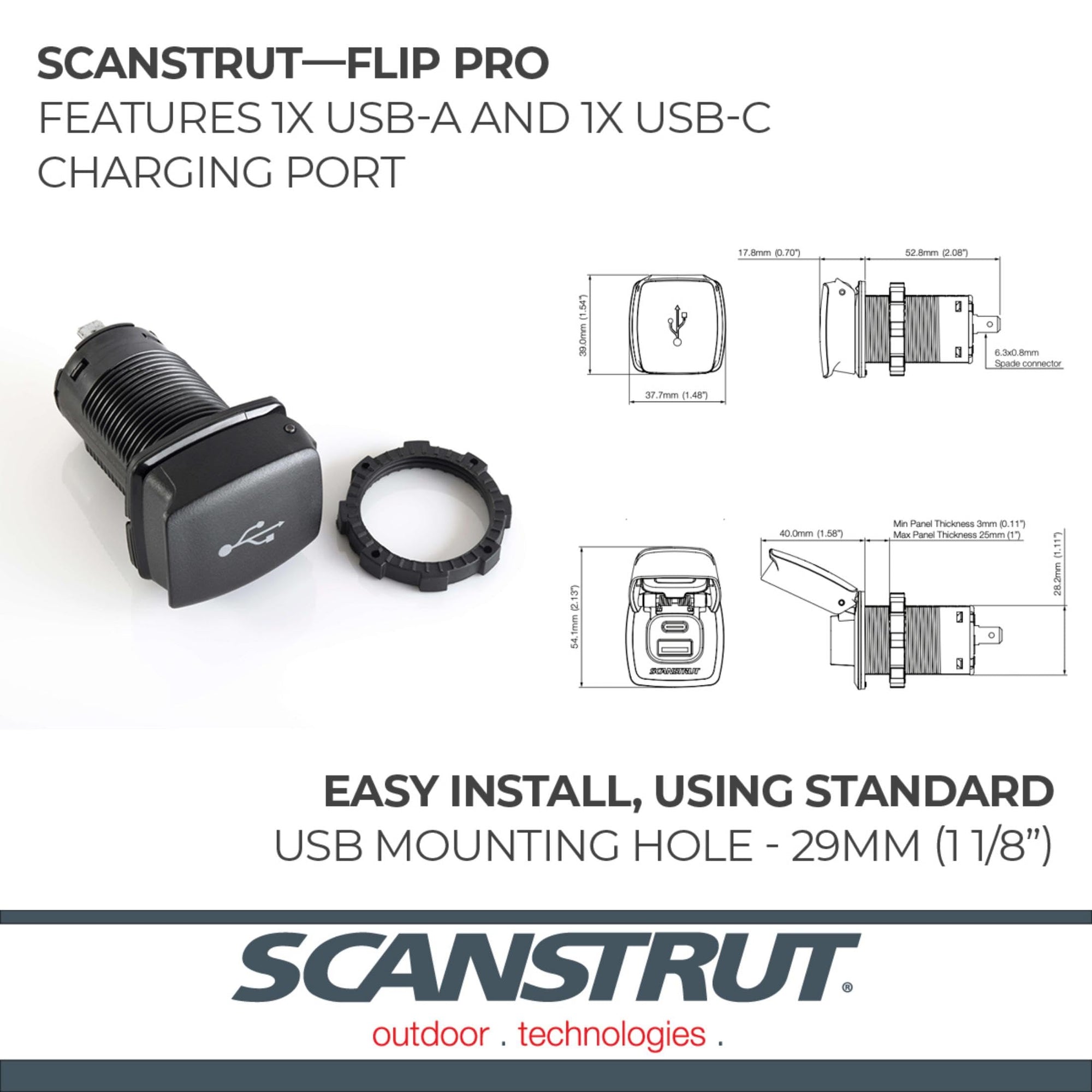 Flip Pro Scanstrut Fast Charge Dual USB Socket