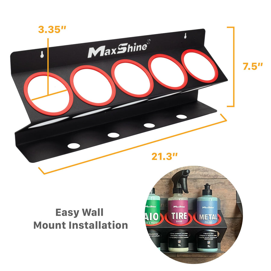 Maxshine Detailing Universal Spray Bottle Holder - Mobile Detailing & Car Garage Organizer, Holds 5 Sprayers (16/32oz) with 4 Small Holes, Lightweight Design, Easy Wall Mounting (Set 1)