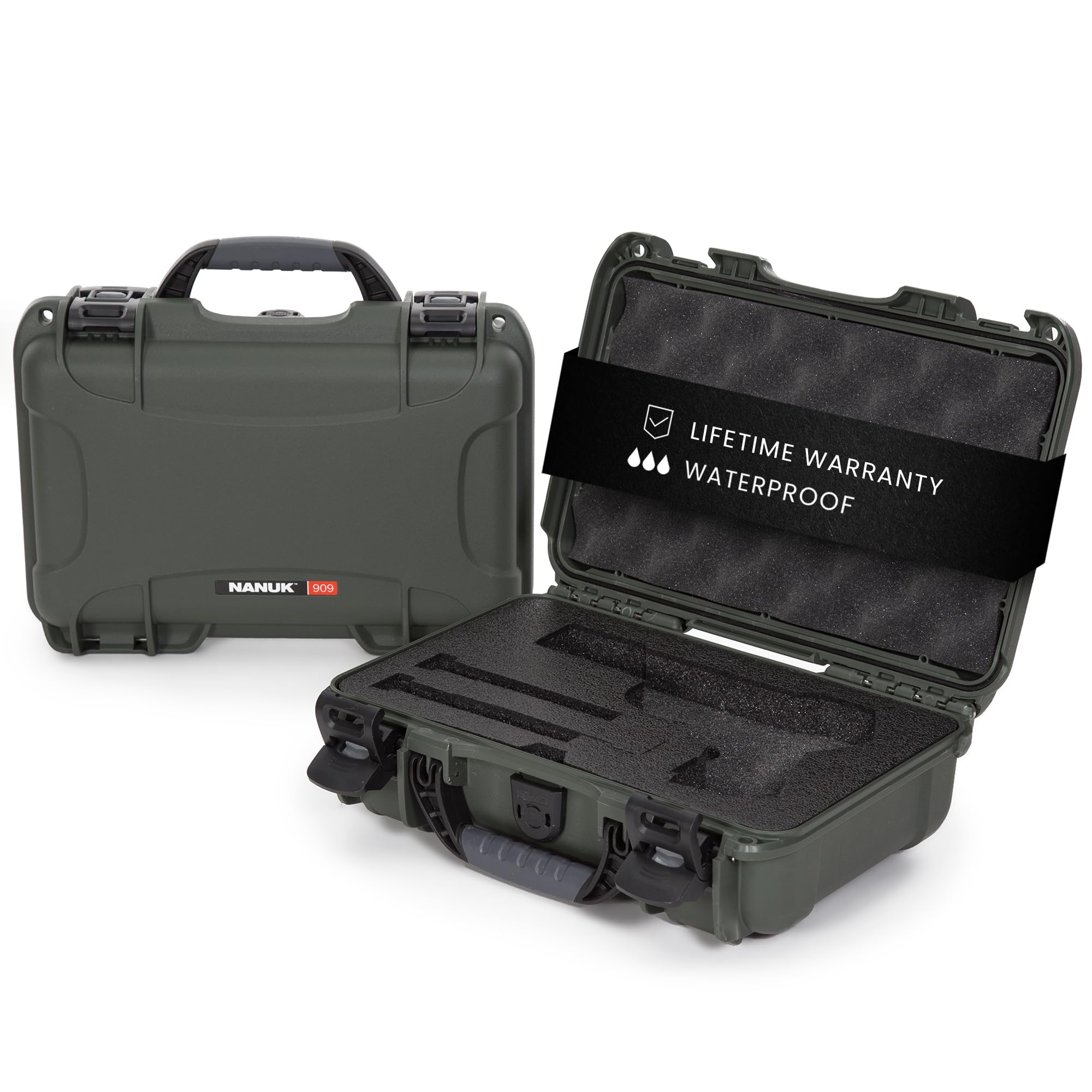 Classic NANUK 909 Hard Case with Custom Foam Insert, IP67 Waterproof & Crushproof, Rugged Construction for Ultimate Protection, Made in North America – Olive (12.6” x 9” x 4.4”)
