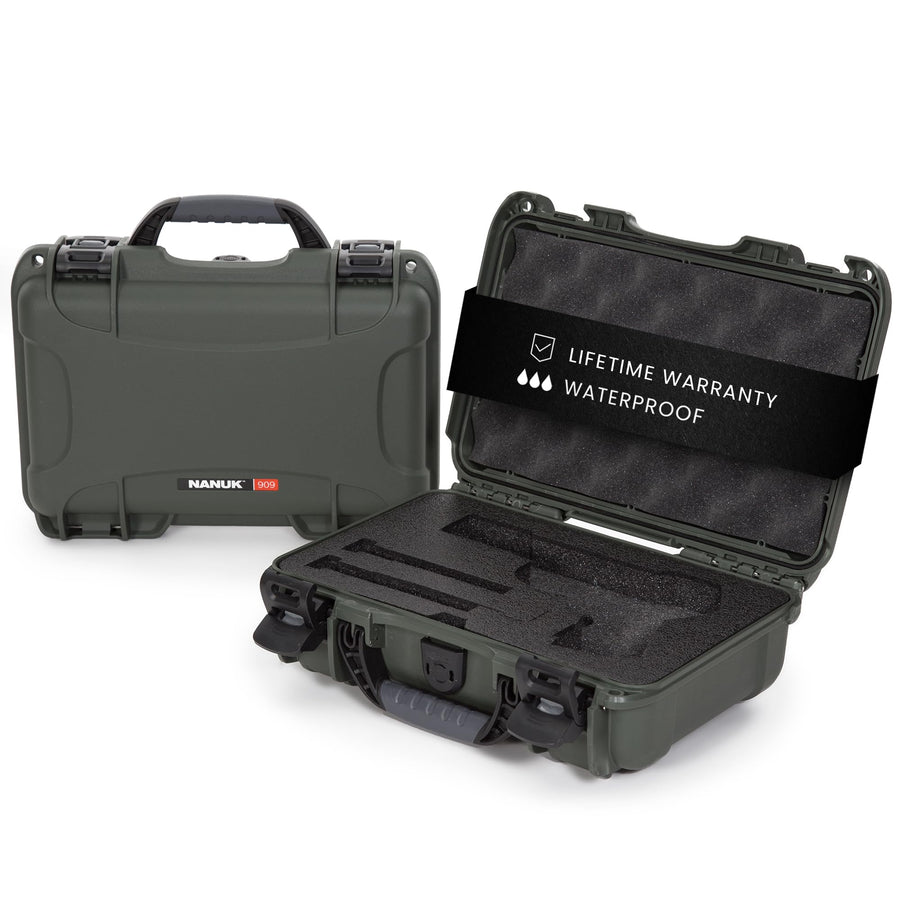 Classic NANUK 909 Hard Case with Custom Foam Insert, IP67 Waterproof & Crushproof, Rugged Construction for Ultimate Protection, Made in North America – Olive (12.6” x 9” x 4.4”)