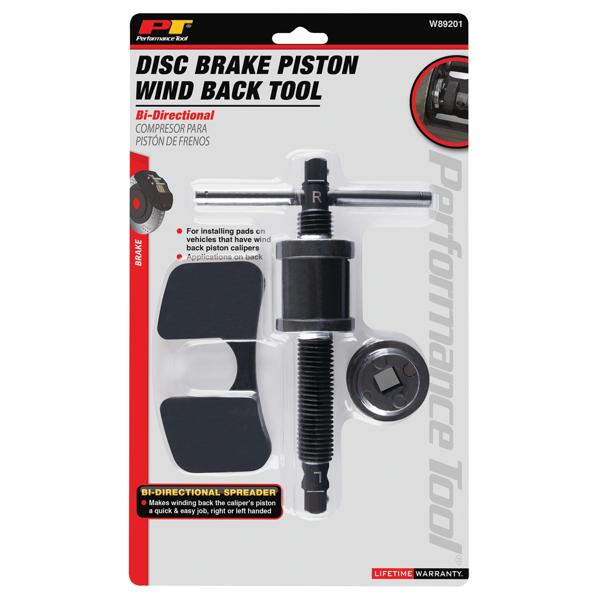 W89201 Performance Tool Wind Back Piston Caliper Spreader for Domestic and Import Cars and Trucks