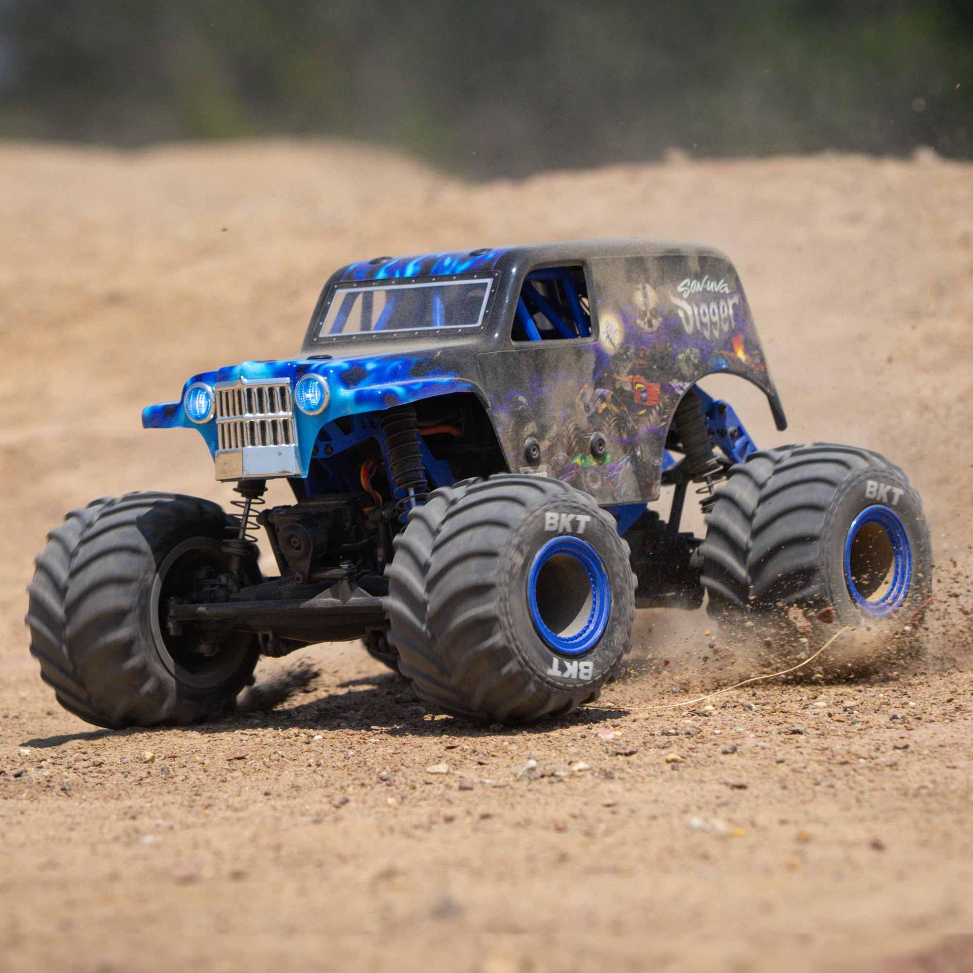 Losi 1/18 Mini Son Uva Digger LMT 2S 4X4 RTR Brushed Monster Truck Battery & Charger Included Blue LOS01026T2