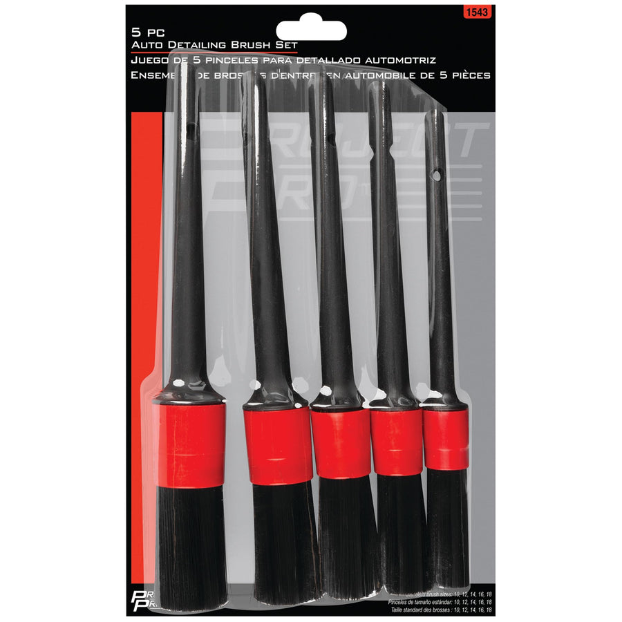 5 Pc. Performance Tool Auto Detailing Brush Set, Polypropylene Bristles, Scratch-Free