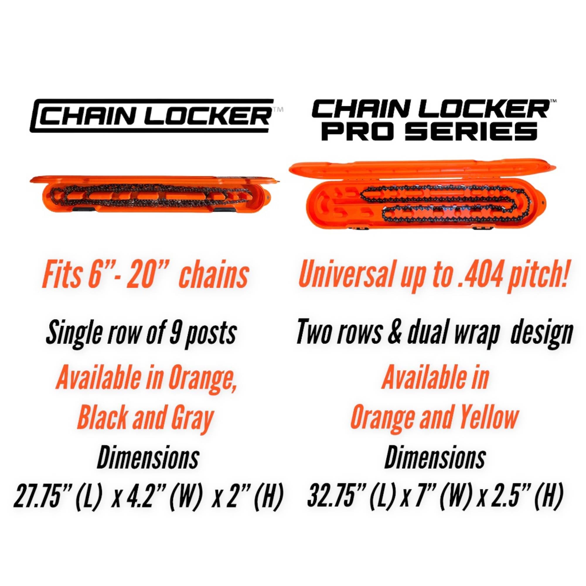 Universal Portable Saw Chain Storage Case - Pro Series for Long Blades, Double Row, Double-Sided for Sharp & Dull Chains, 2 Inches Tall, Made in USA - High-Vis Yellow - Holiday Gift for Family