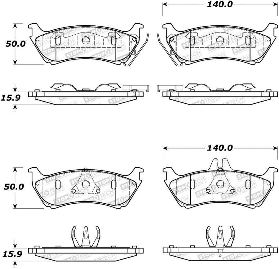 Rear StopTech 308.08750 Brake Pads with Shims and Hardware Street