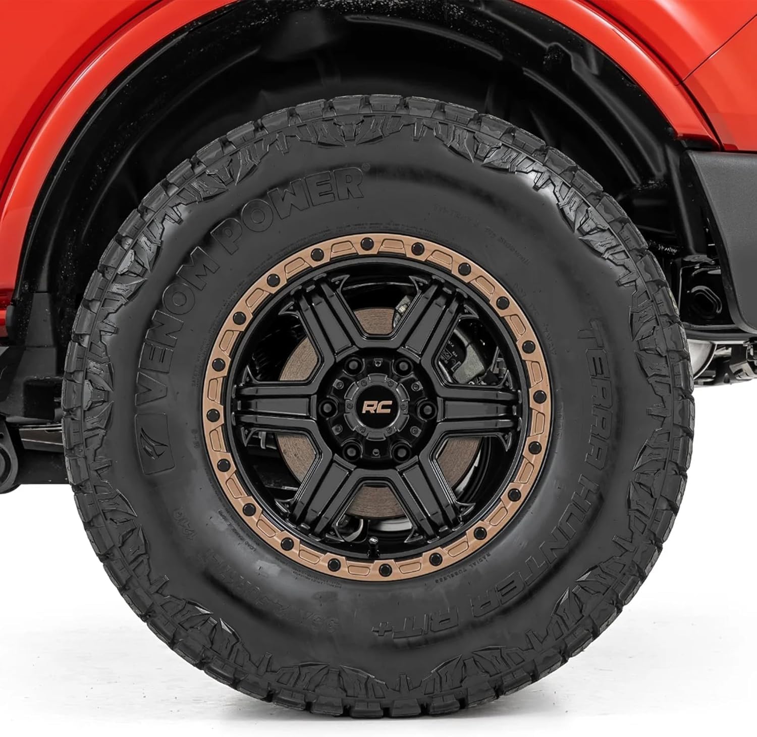 15x8 Rough Country 79 Series One Piece | 5x5.5 | -19mm-79150814 Semi Gloss Black with Bronze Ring Wheel with Aluminum (15 x 8. inches /5 x 5 inches, -19 mm Offset)