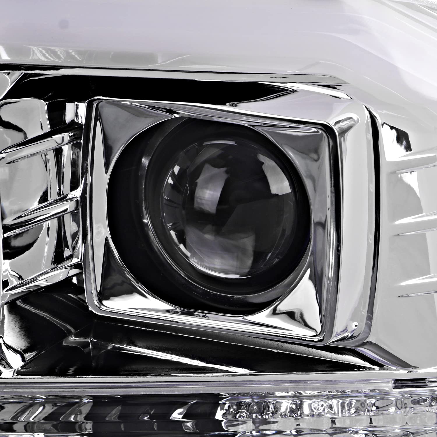 Chrome Projector Headlights w/LED Tube SPEC-D TUNING Compatible with 1999-2004 Ford F-250, F-350, F-450 SuperDuty, Left + Right Pair Headlamps Assembly