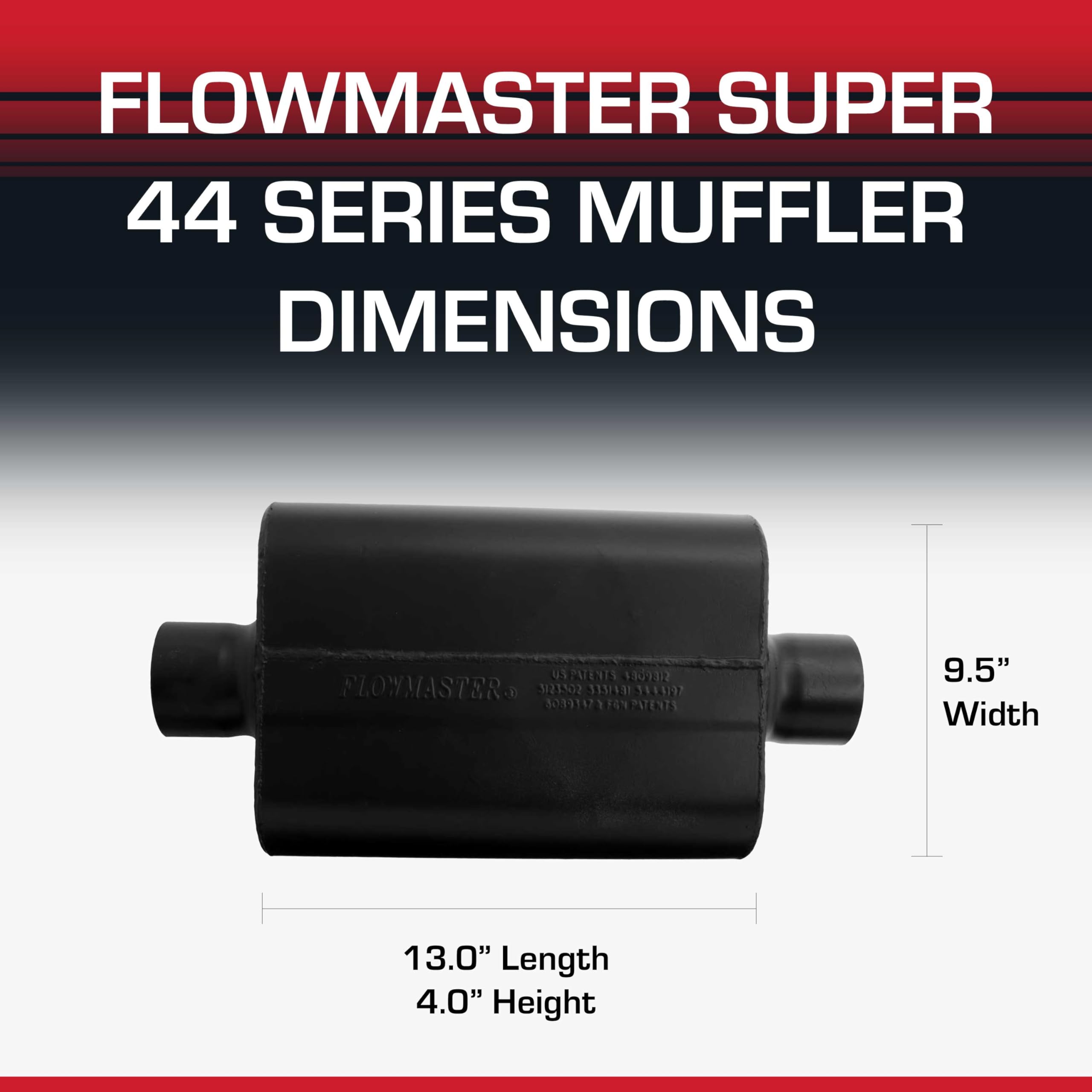 Flowmaster Super 44 Muffler Series – 3.00” - Center In/Center Out – Aggressive Sound – 16 Gauge Aluminized Steel – For Classic & Late Muscle Cars, Street Rods, Trucks, SUVs (943045)