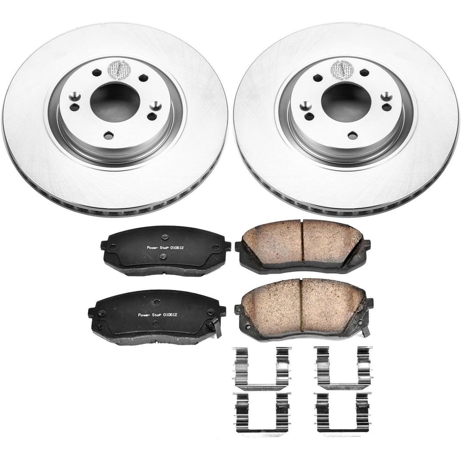 Power Stop Coated Brake Rotor and CRK7083 Ceramic Brake Pads- Front For Hyundai Sonata 2015, Hyundai Tucson 2015-2017, Kia Cadenza 2014-2016 [Model Specific]