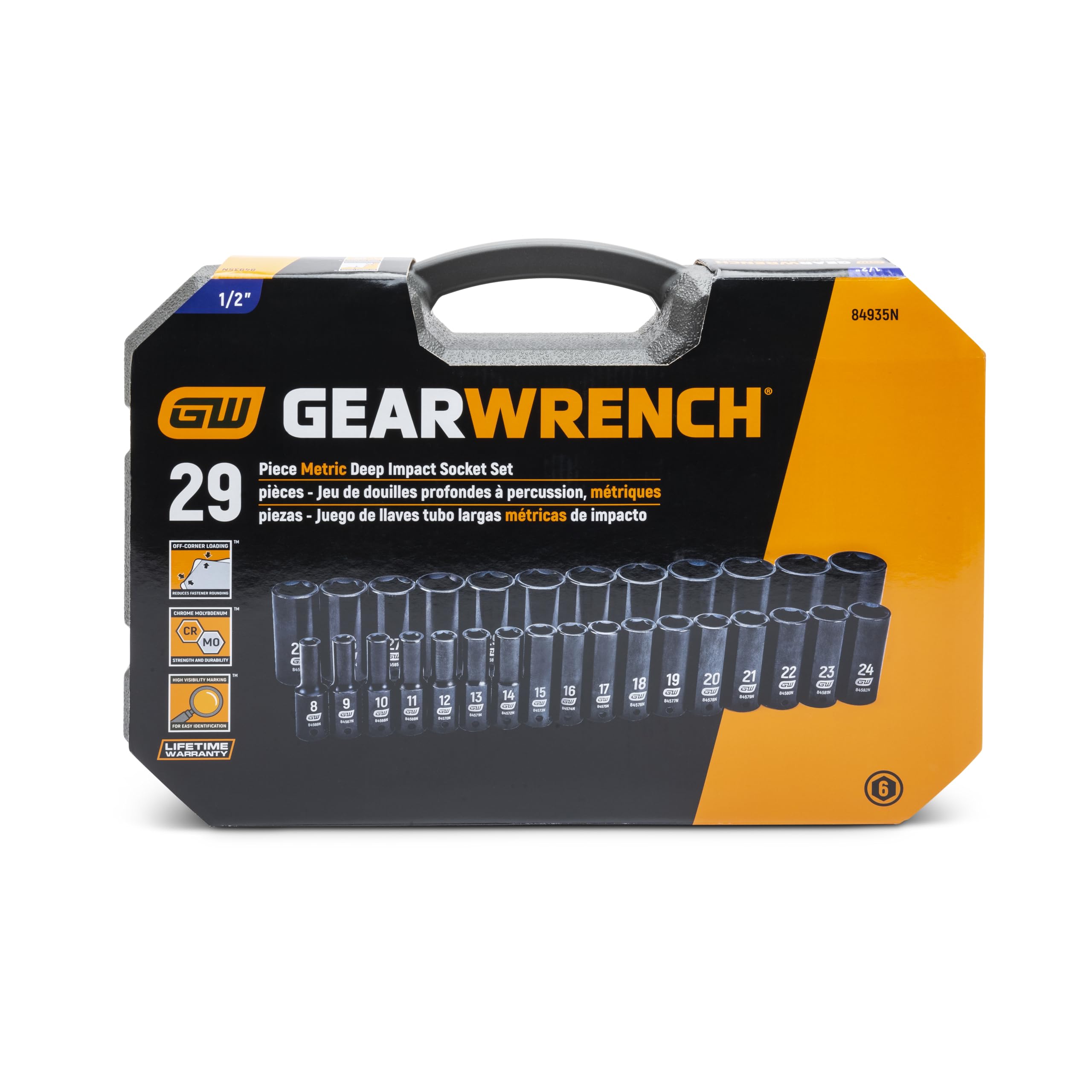 1/2" Drive GEARWRENCH 29 Pc. Deep Impact Socket Set, Metric - 84935N