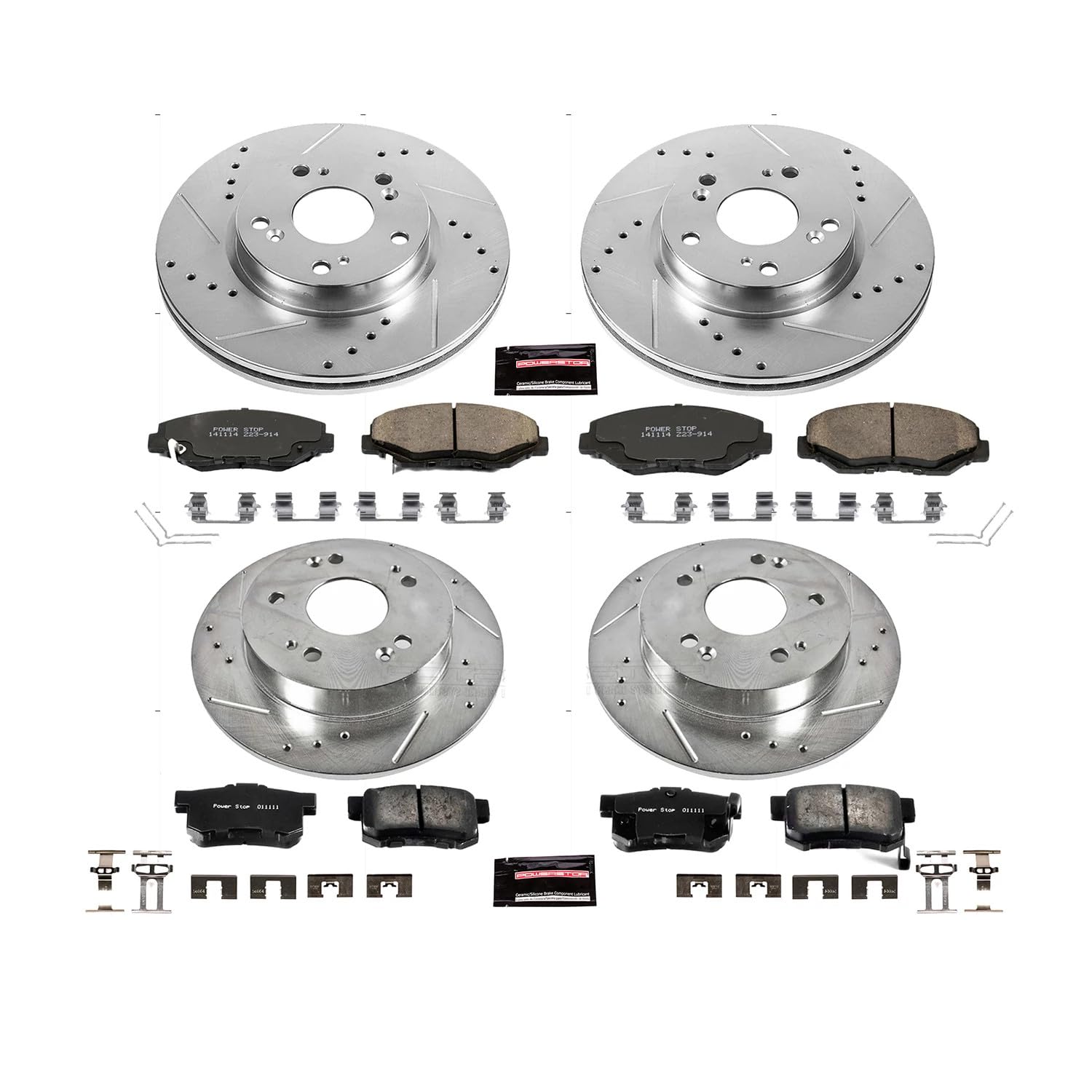 Power Stop K6942 Z23 Carbon Fiber Brake Pads Front and Rear with Drilled & Slotted Brake Rotors Kit For Acura ILX 2013 [Model Specific]