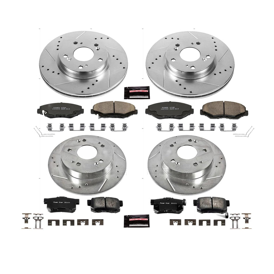 Power Stop K6942 Z23 Carbon Fiber Brake Pads Front and Rear with Drilled & Slotted Brake Rotors Kit For Acura ILX 2013 [Model Specific]