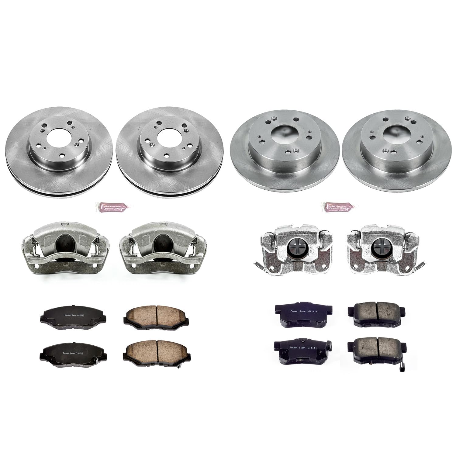 Power Stop KCOE6942 Replacement Autospeciality Front and Rear Caliper Kit- OE Rotors, Ceramic Brake Pads, Calipers For Acura ILX 2013 [Model Specific]
