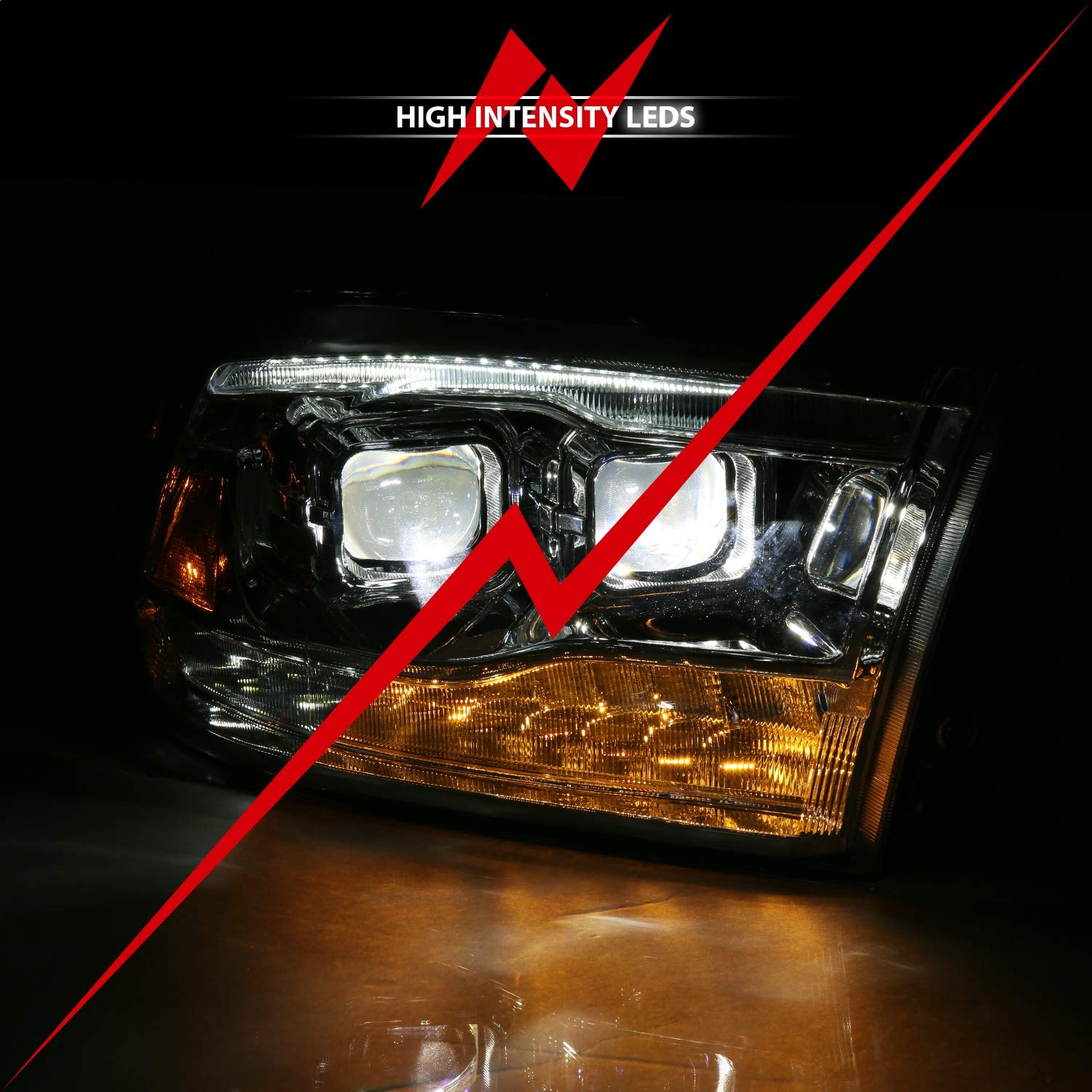 ANZO USA PROJECTOR LED PLANK STYLE SWITCHBACK H.L HALO CHROME AMBER (OE STYLE) (111465)