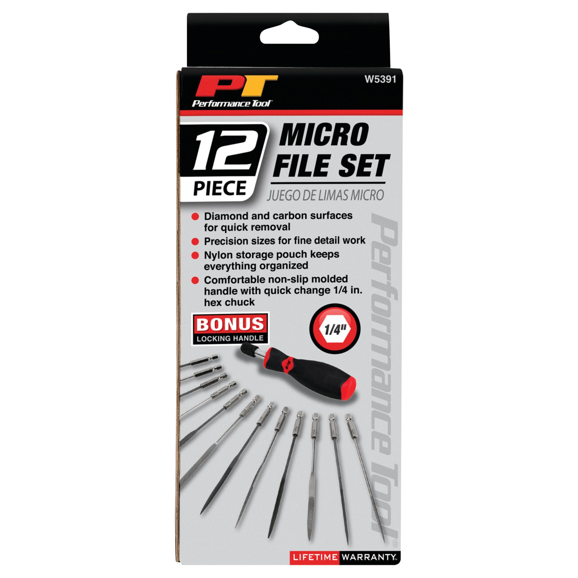 12Pc Performance Tool W5391 Micro File Set - Precision Files for Wood, Metal, and Plastic Working Applications