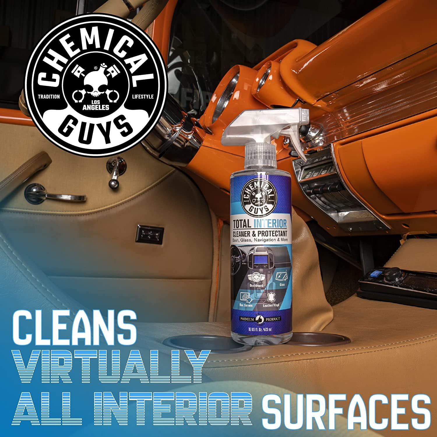 Chemical Guys Total Interior Cleaner and Protectant, Interior Cleaner Car Cleans & Protects Leather, Vinyl, Plastic, Rubber, Glass with a Showroom Finish, Safe for Trucks, SUVs, RVs & More, 128 oz