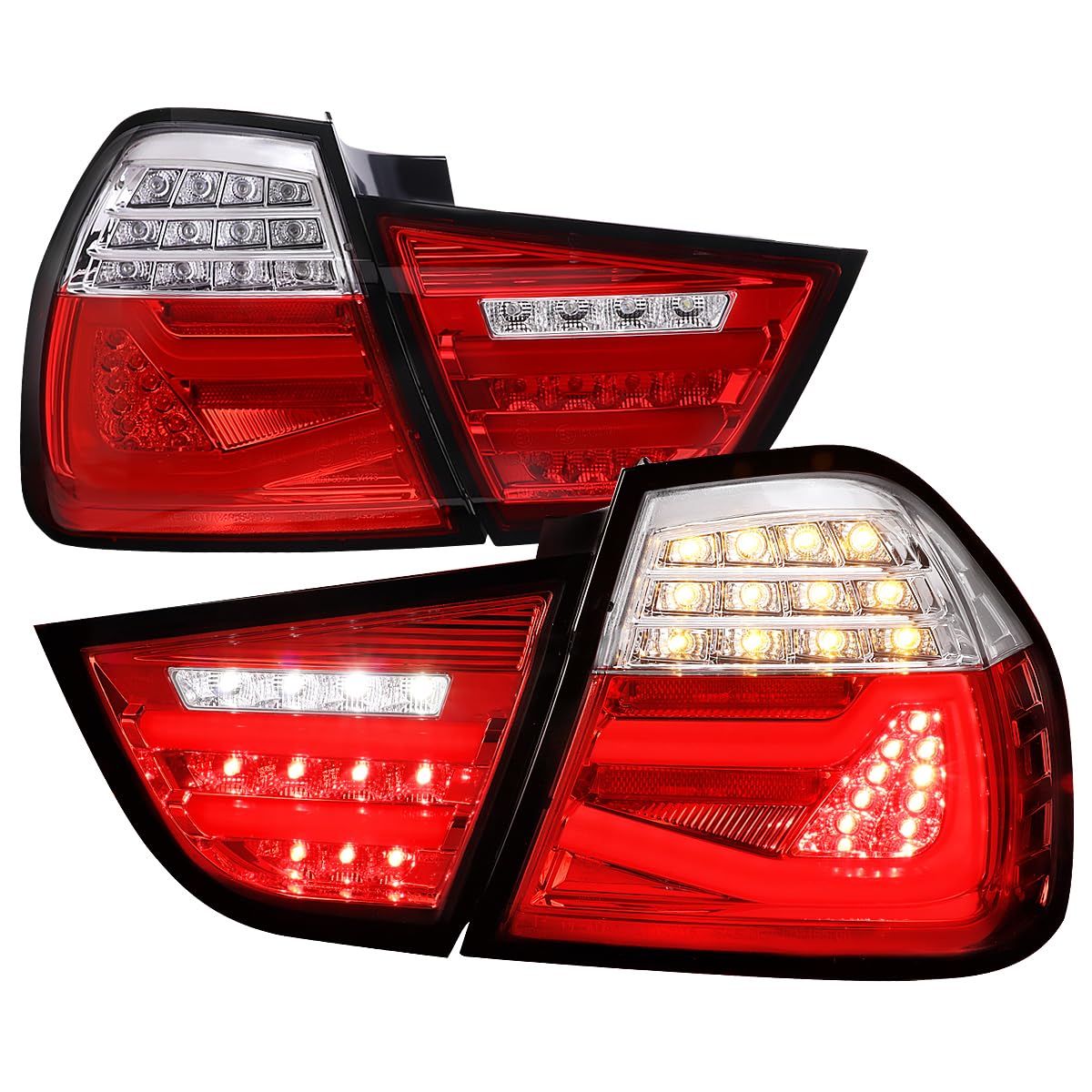 Full LED Chrome Red Tail Lights SPEC-D TUNING w/Fiber Optic Parking Light S and trip and Sequential Turn Signals Compatible with 2009-2011 BMW E90 3-Series