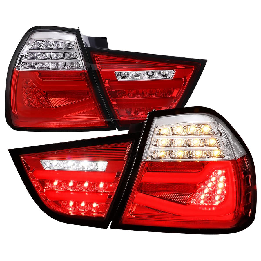 Full LED Chrome Red Tail Lights SPEC-D TUNING w/Fiber Optic Parking Light S and trip and Sequential Turn Signals Compatible with 2009-2011 BMW E90 3-Series
