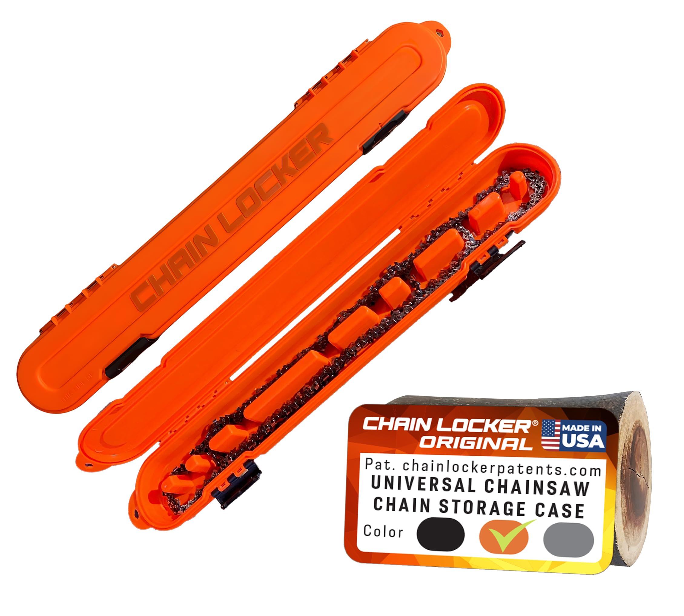 Chainsaw Chain Original Storage - Portable Universal Case for Chains up to 20” Blades - Stacks 2 Inches Deep, Holds Minimum 8 Chains, Made in USA - Orange - Holiday Gift for Family