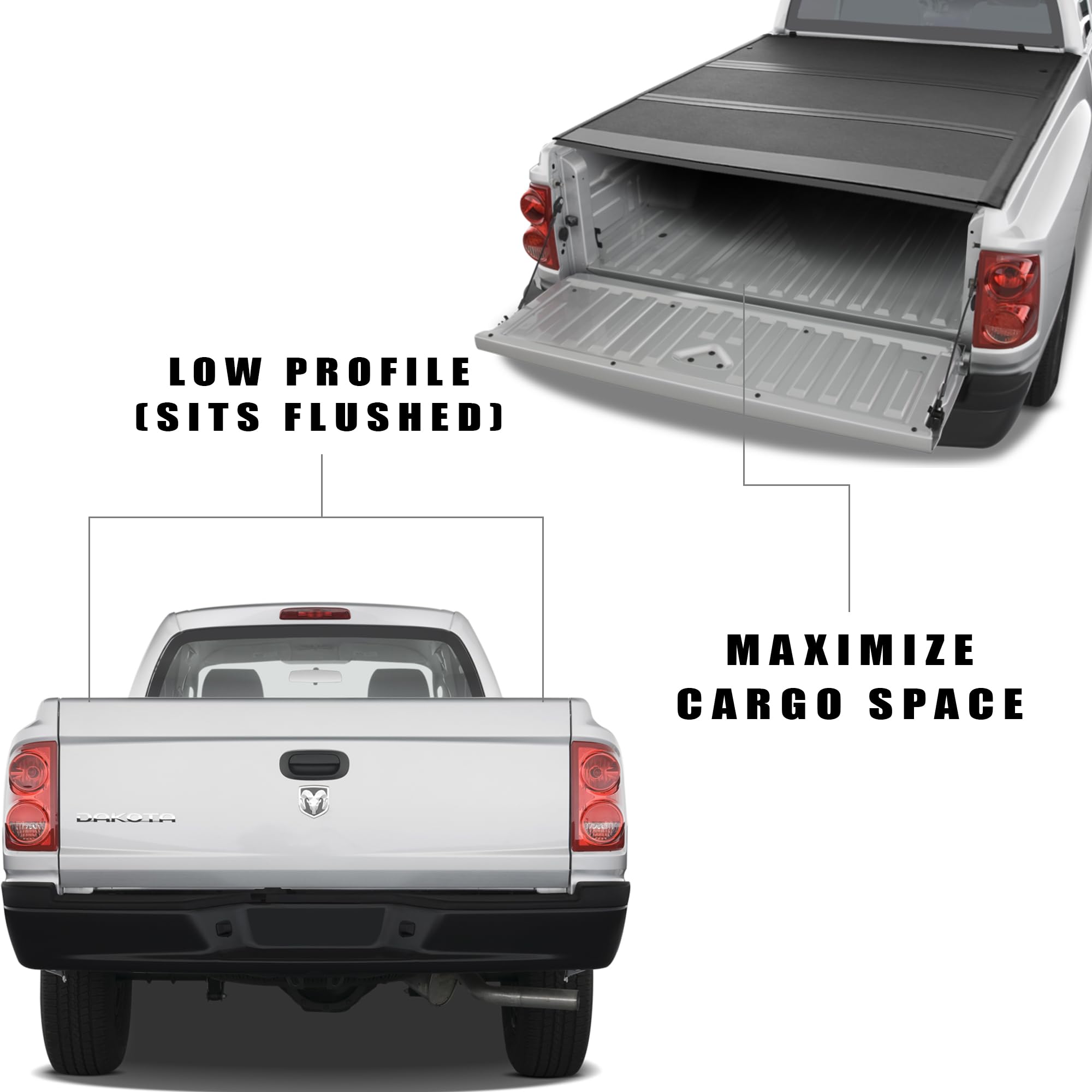 Armordillo Low Profile Hard Tri-Fold Bed Cover Dodge Dakota Fits 2005-2010 / Ram Dakota Fits 2011 / Mitsubishi Raider Fits 2006-2009 6.5ft (78") Bed | CoveRex TFX | 8705254