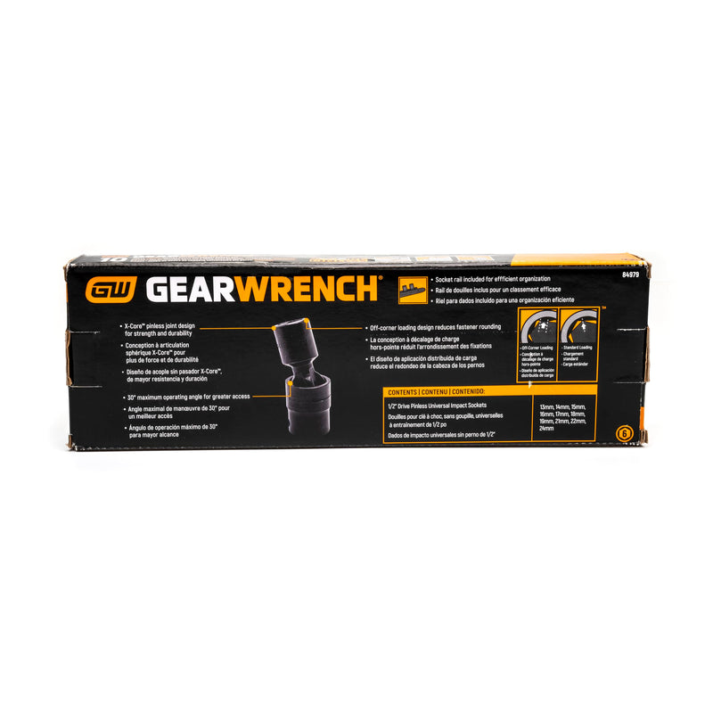 10 Pc. GEARWRENCH 1/2" Drive 6 Point Standard X-Core Pinless Universal Impact Metric Socket Set - 84979, Black