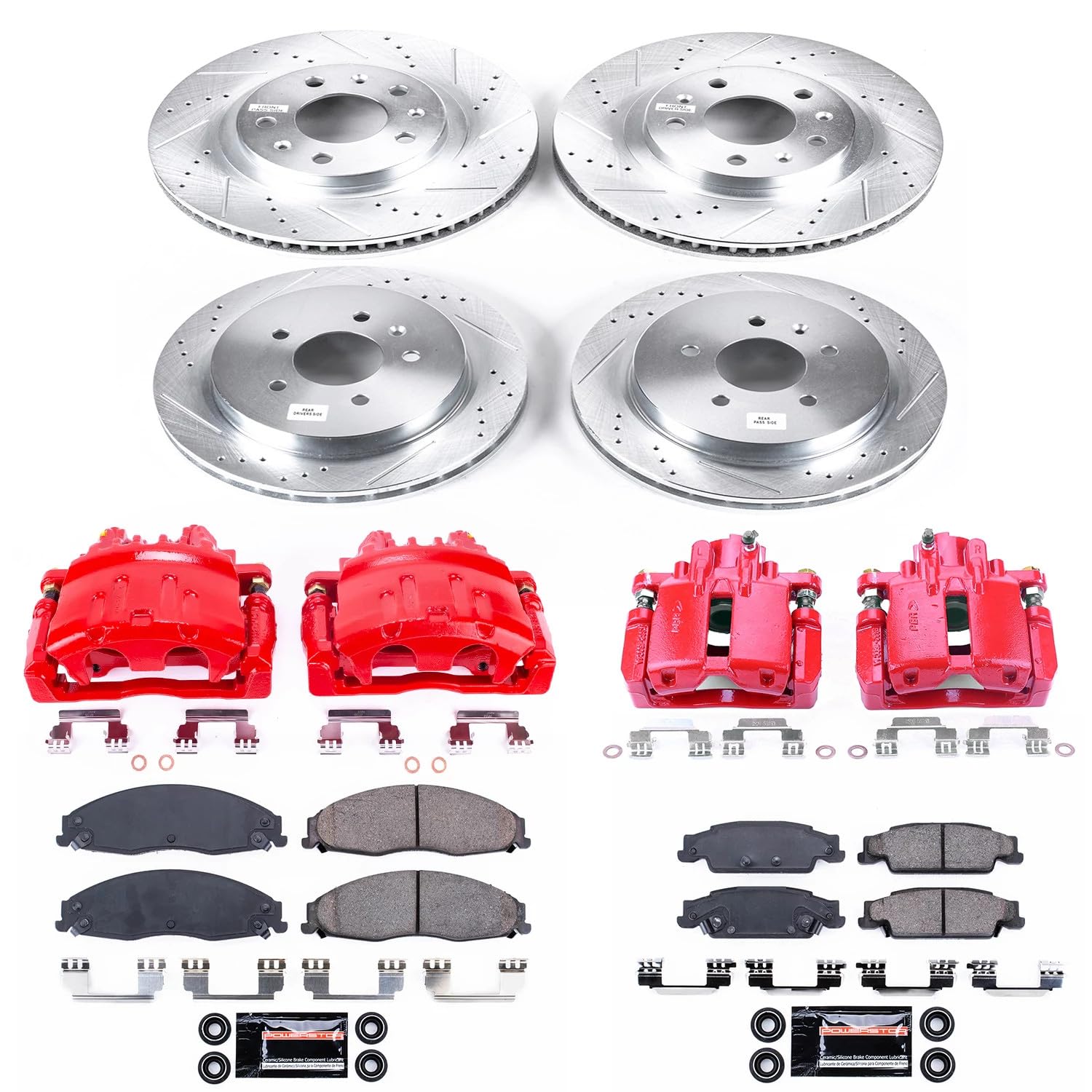 Power Stop Z23 KC1420 Evolution Sport Brake Upgrade Kit with Powder Coated Calipers- Front & Rear For Cadillac CTS 2003-2007 [Model Specific]
