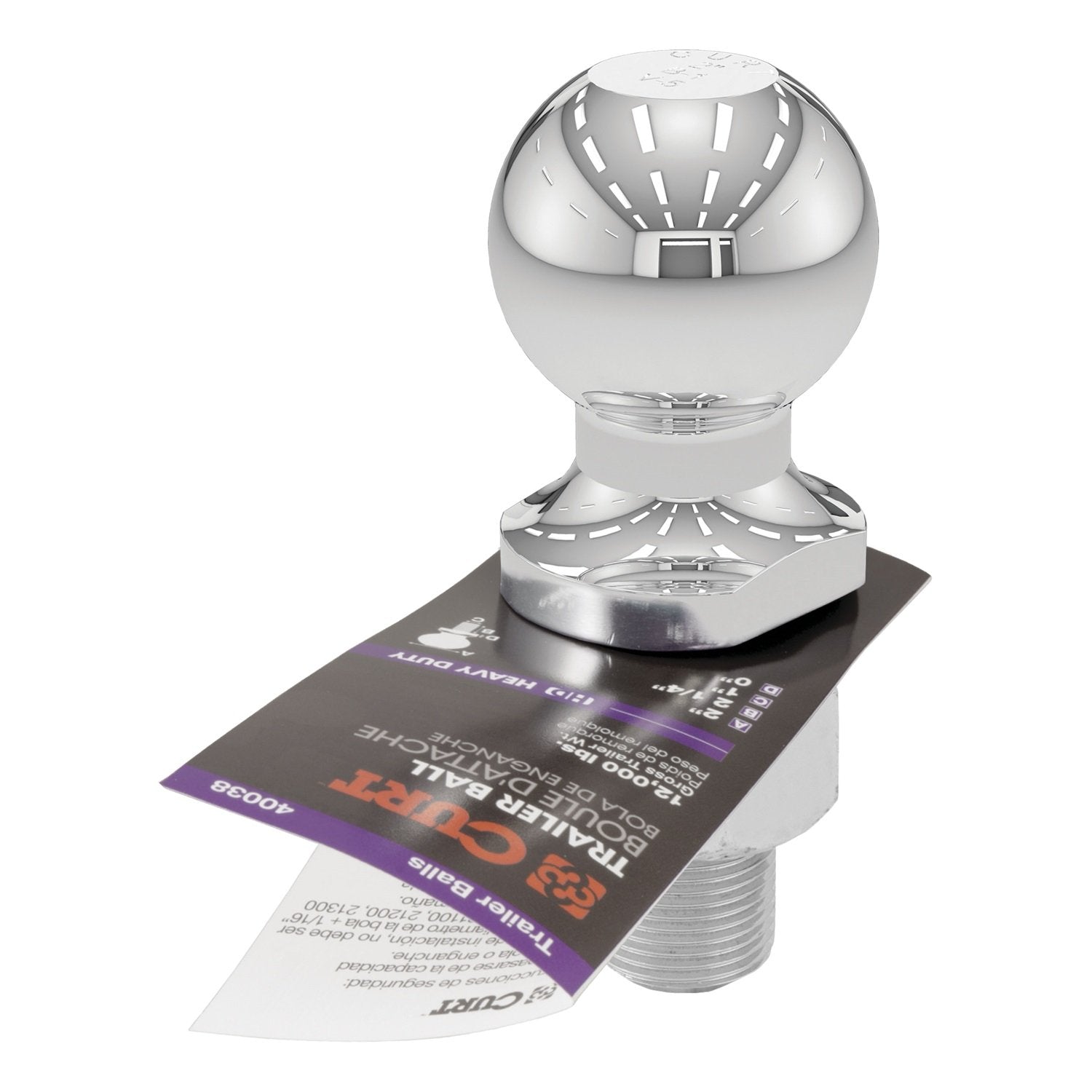 CURT 40038 Trailer Hitch Ball Chrome, 12,000 lbs, 2-Inch Diameter, 1 x 2-1/4-Inch Shank
