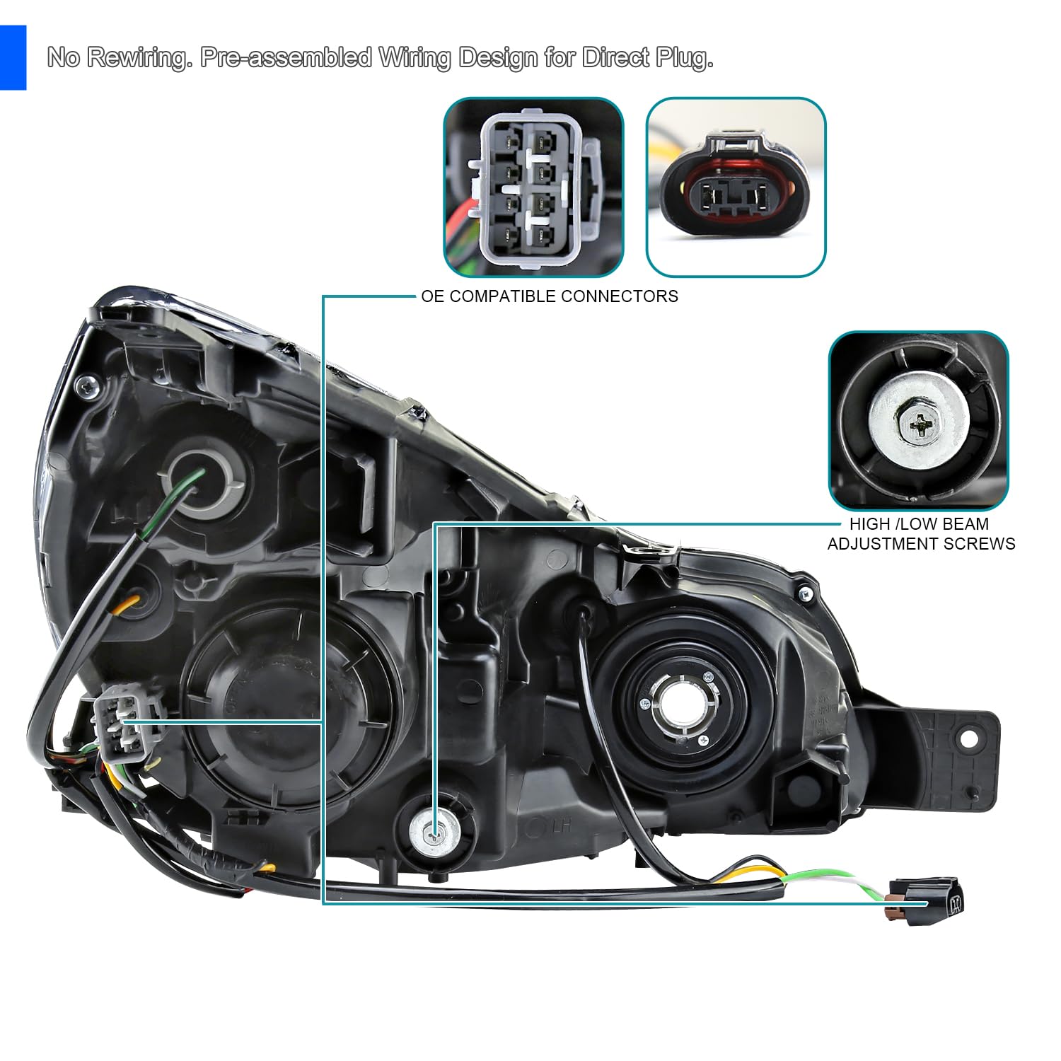 Black Projector Headlights SPEC-D TUNING Compatible with 2010-2014 Subaru Legacy, 2010-2014 Subaru Outback, Left + Right Pair Headlamps Assembly