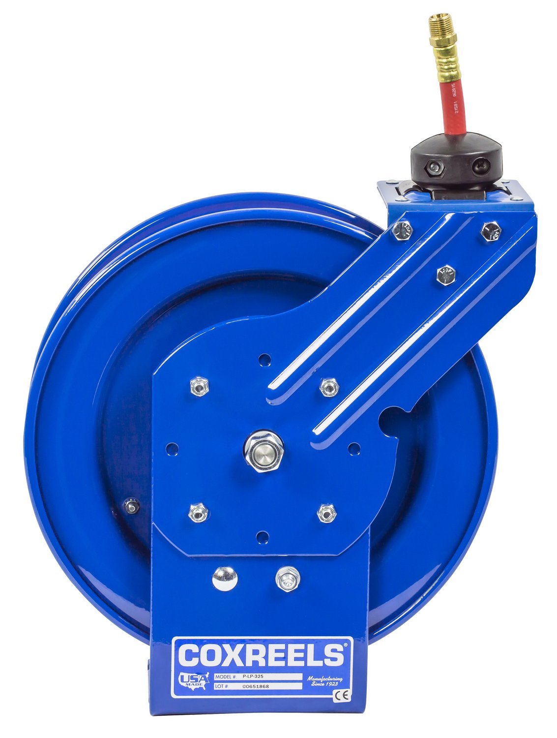 Low Pressure Coxreels P-LP-325 Retractable Air/Water Hose Reel: 3/8" I.D., 25' Hose Capacity, with hose, 300 PSI, Made in USA