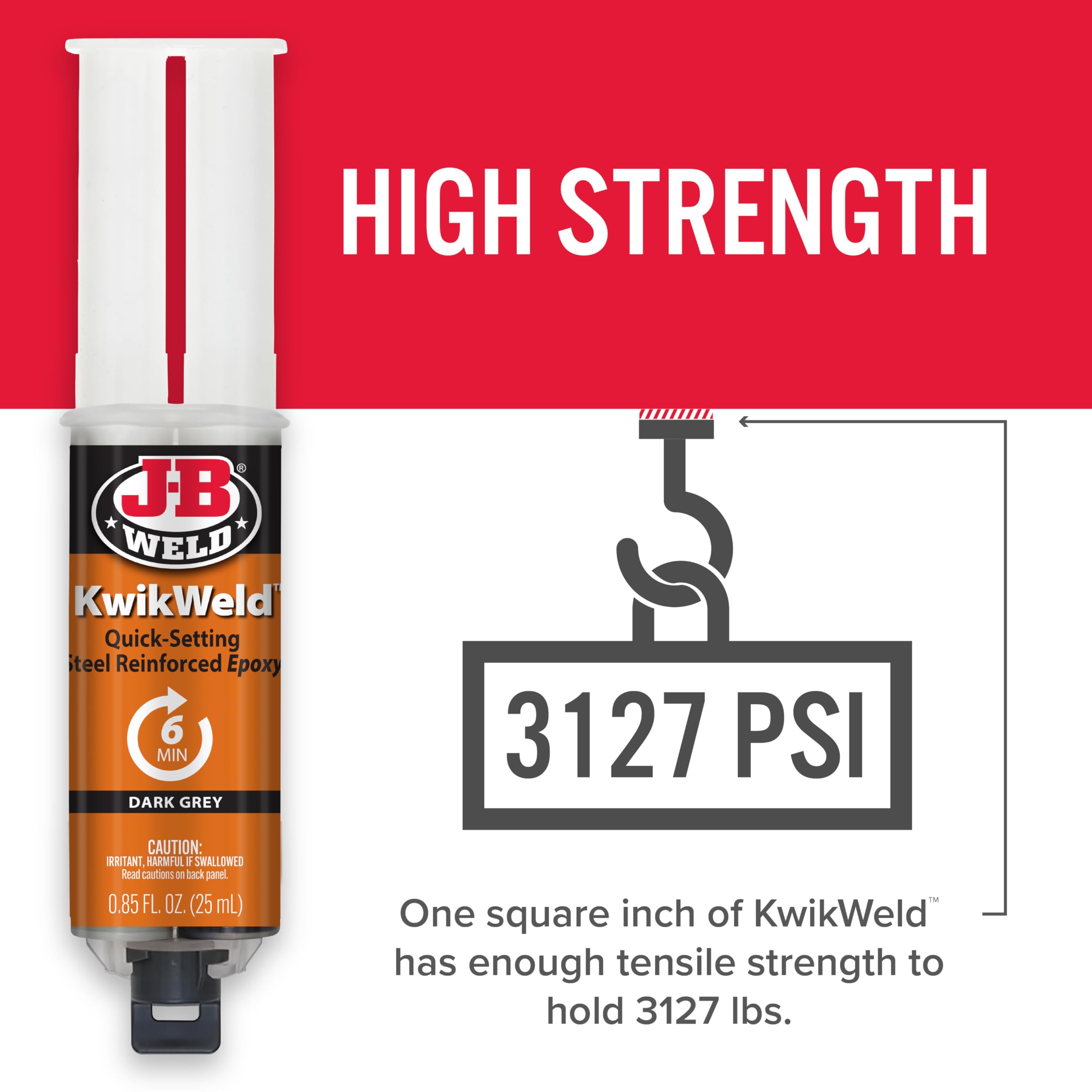 KwikWeld J-B Weld 50176 Steel Reinforced Epoxy Syringe - Dark Grey - 25 ml,Black