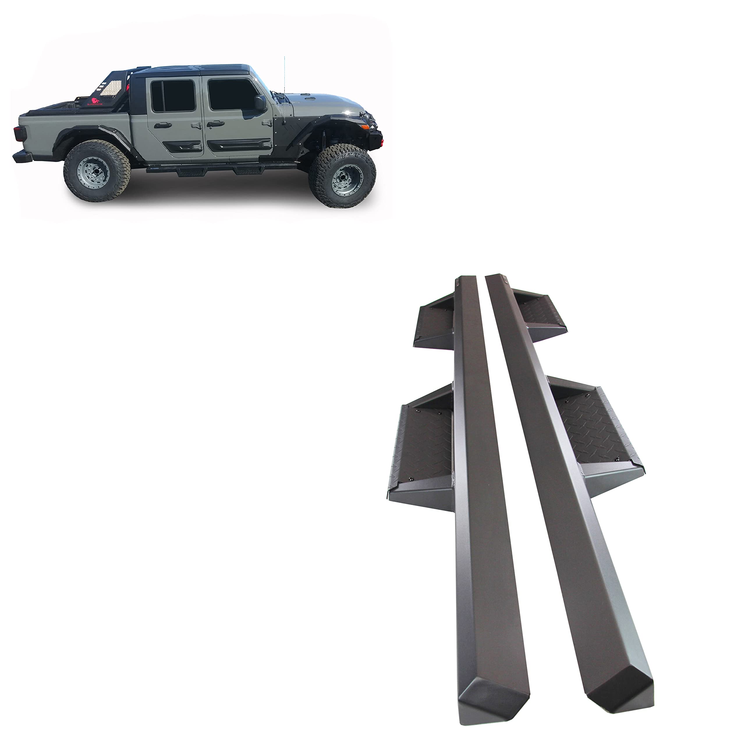 Heavy Duty Black Impact Drop Side Steps Compatible with 2020-2023 Jeep Gladiator-IM-JEGL