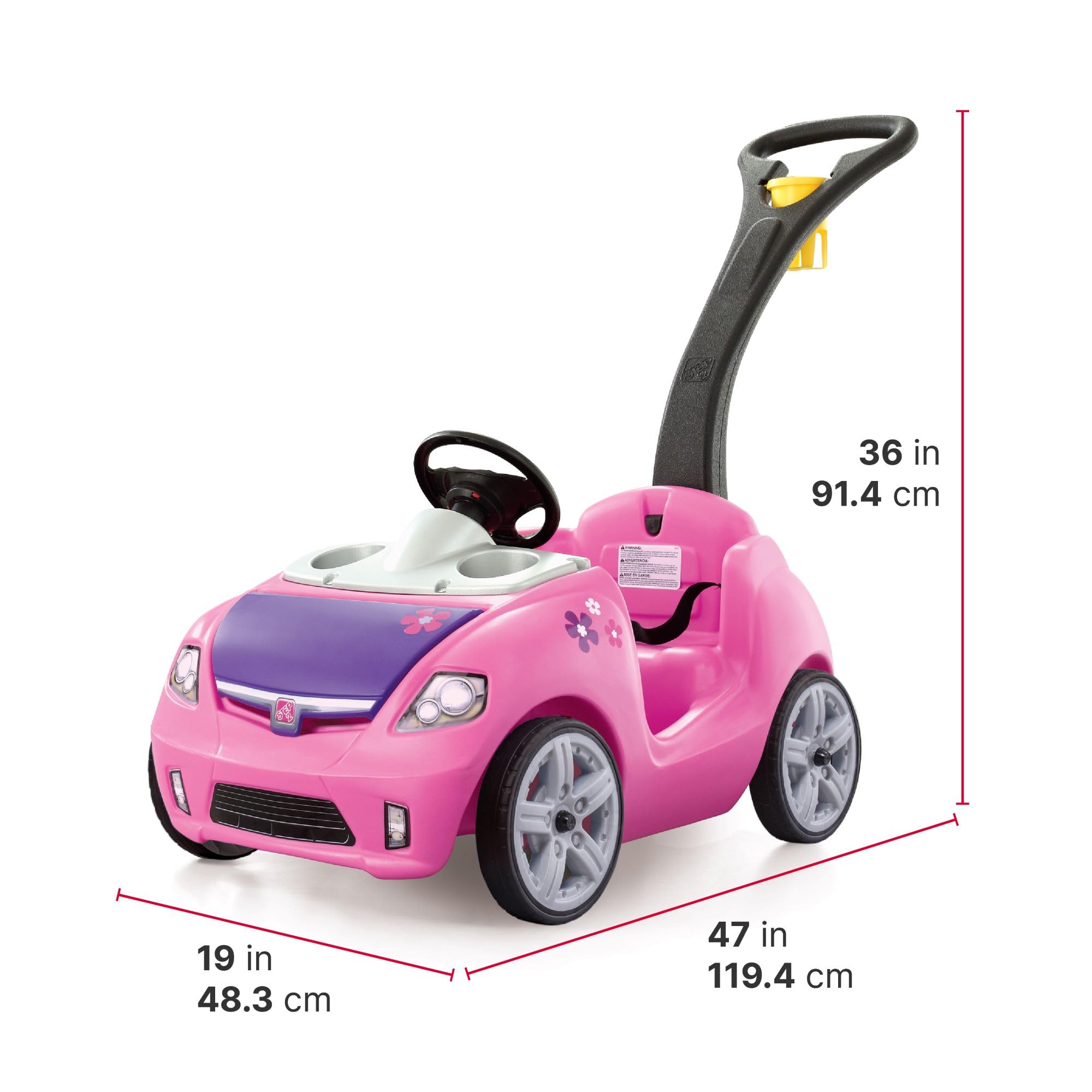 Step2 Whisper Ride II Push Cars Kids, Ride On Car, Seat Belt, Horn, Toddlers Ages 1.5 – 4 Years Old, Max Weight 50 lbs., Quick Storage, Stroller Substitute, Pink