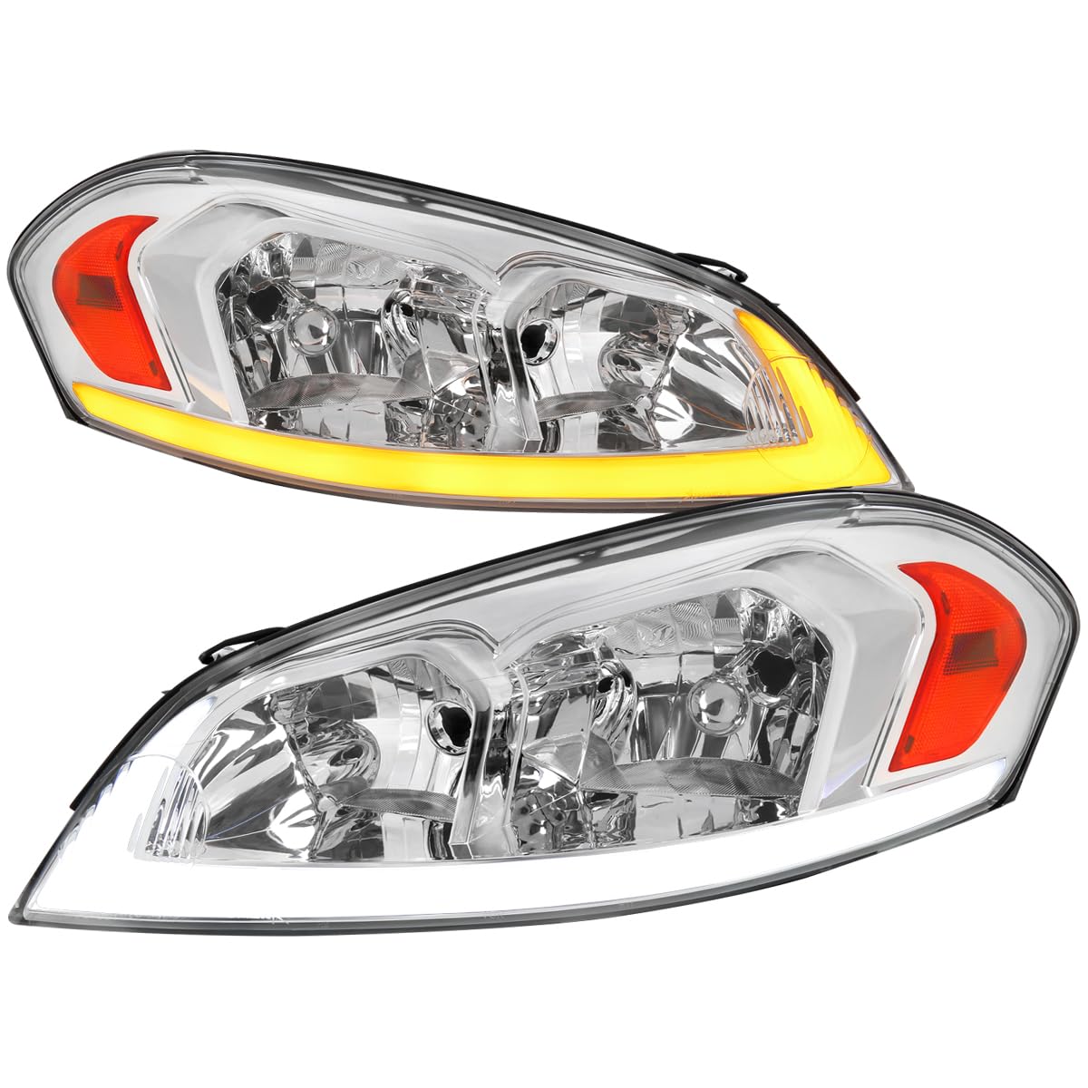 Chrome Headlights SPEC-D TUNING w/Switchback LED Signals Compatible with 2006-2013 Chevy Impala, Left + Right Pair Headlamps Assembly