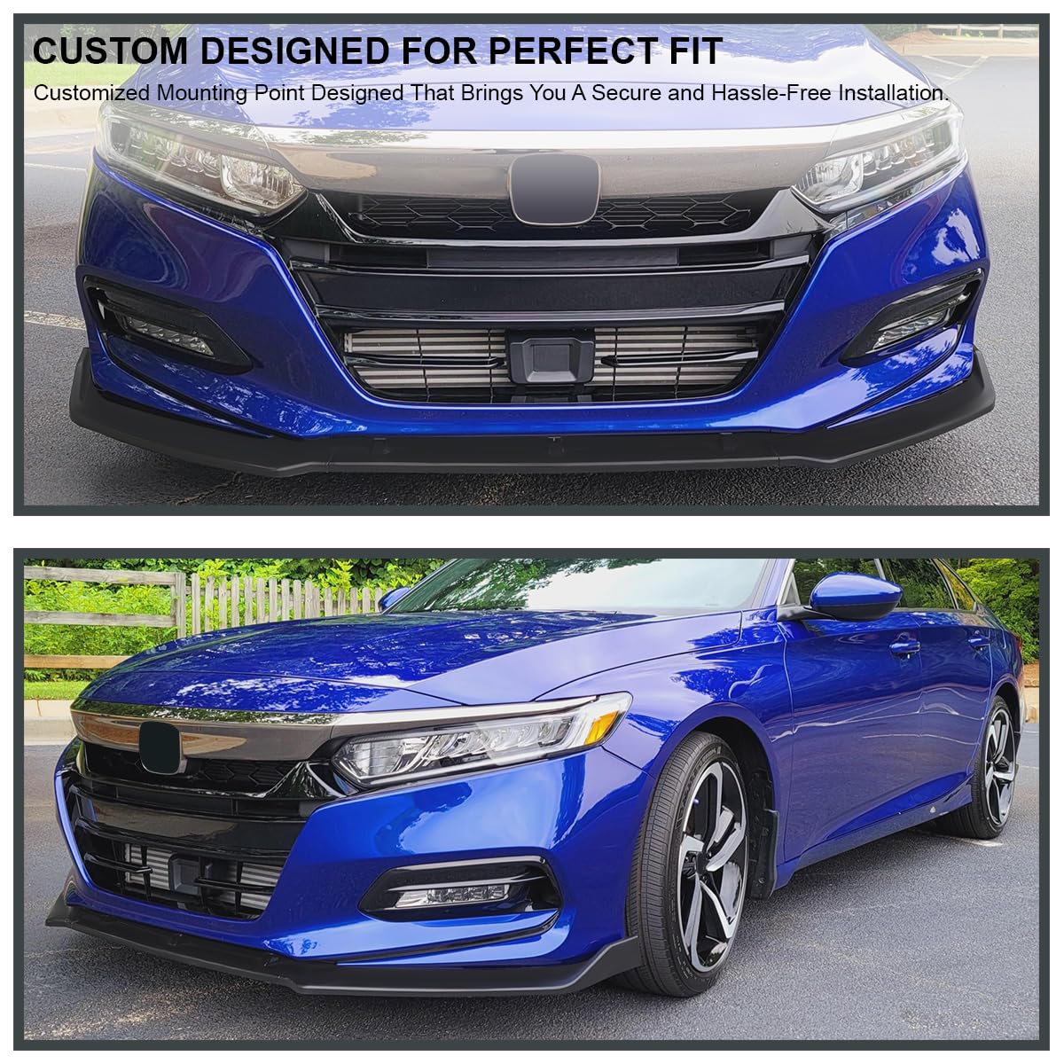 Matte Black Spec-D Tuning Front Bumper Lip Spoiler Splitter 3PC Compatible with 2018-2020 Honda Accord