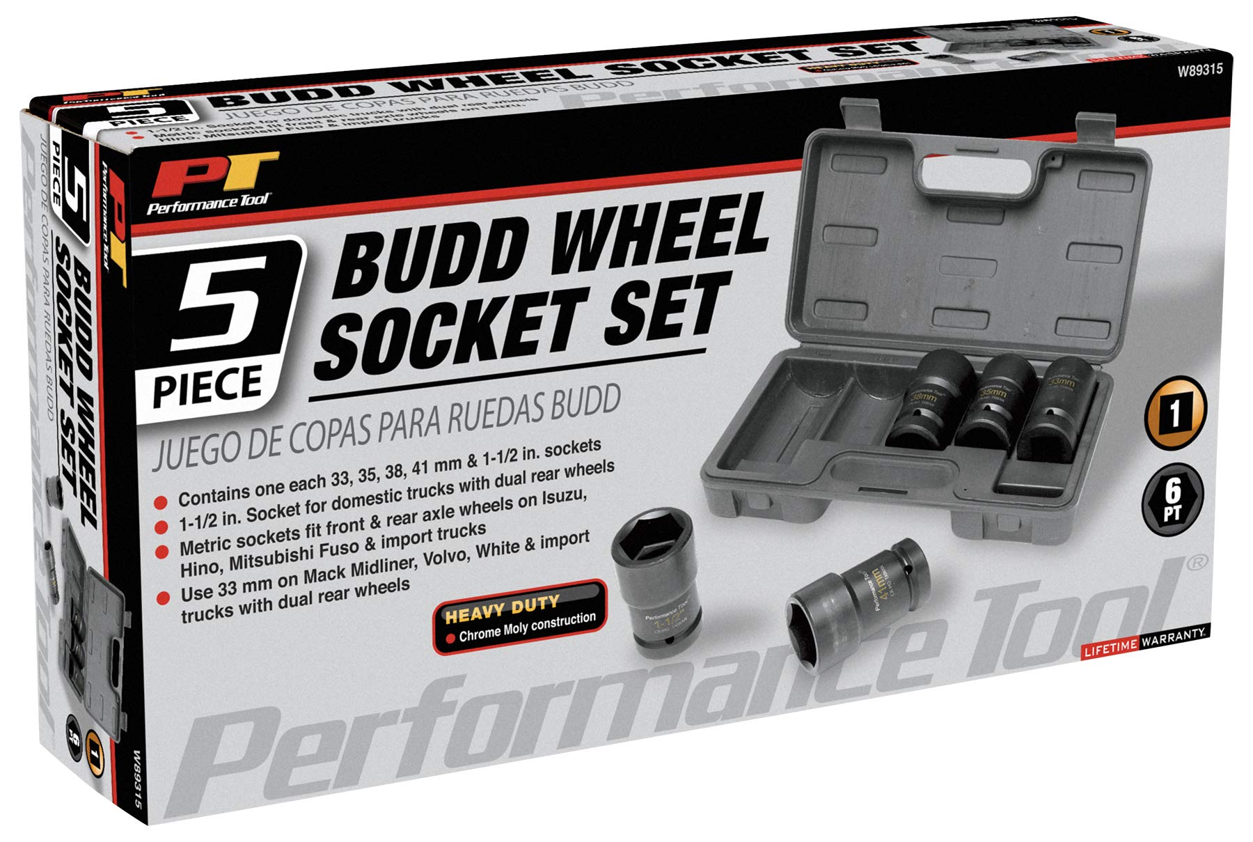 5pc Performance Tool W89315 Budd Wheel Socket Set 1-Inch Drive (Metric and SAE)