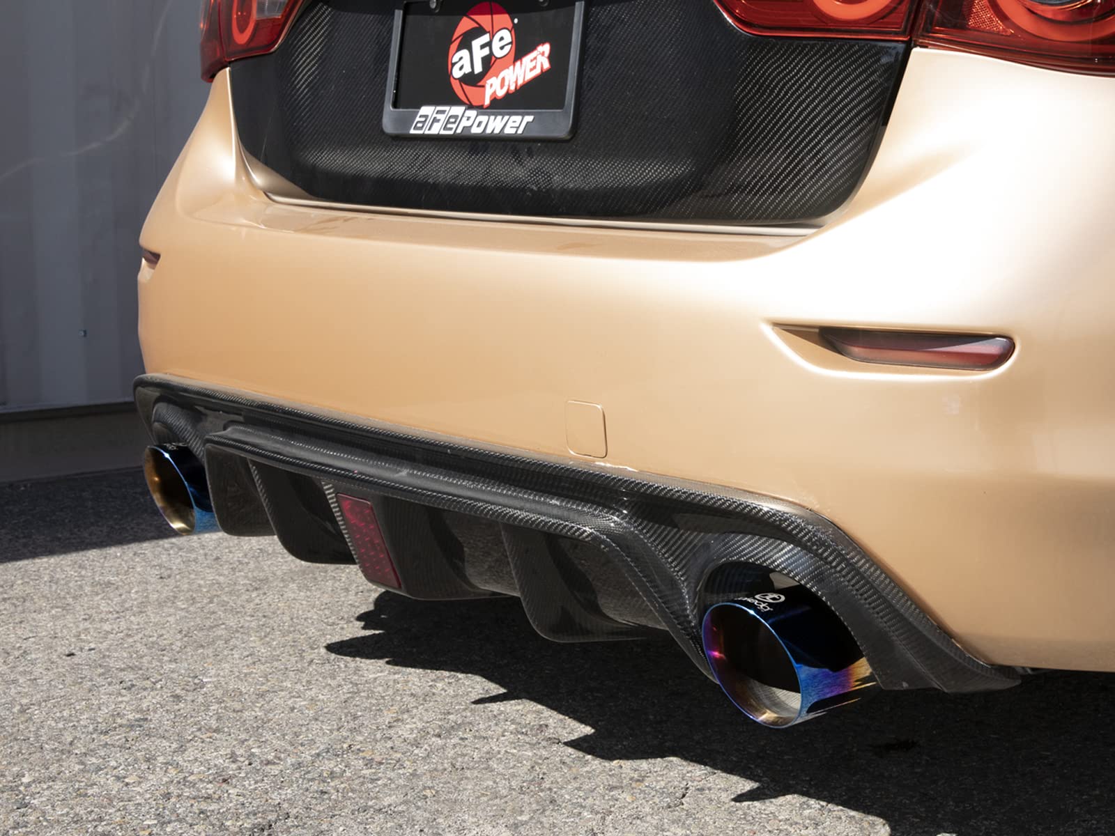aFe Power 2-1/2 IN 304 Stainless Steel Takeda Cat-Back Exhaust System w/Blue Flame Tips Fit Infiniti Q50 14-15 V6-3.7L 49-36136-L