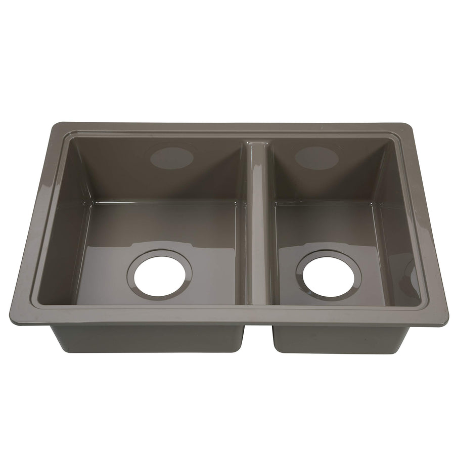 RV Double Kitchen Galley Sink CECIPA - 25" x 17" x 6.6" Stainless Steel Color ABS Plastic for 5th Wheel, Travel Trailer, Camper